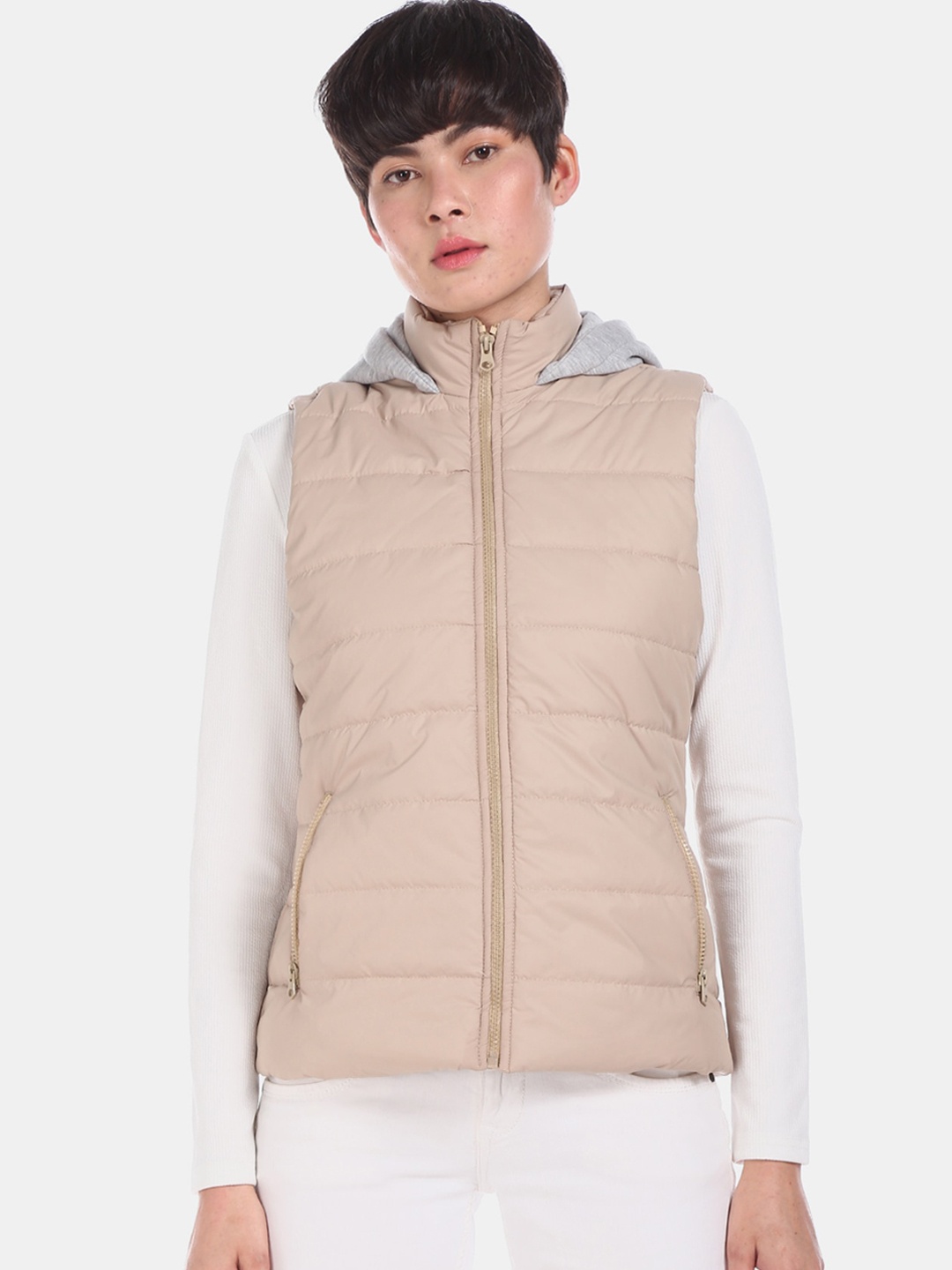 

Flying Machine Women Beige Solid Puffer Jacket
