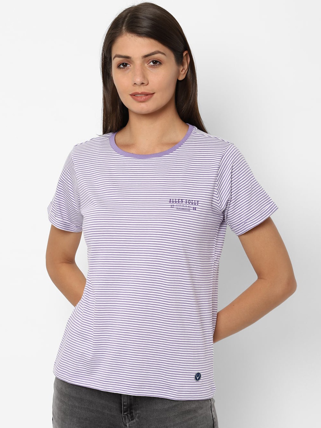 

Allen Solly Woman Purple Striped Round Neck T-shirt