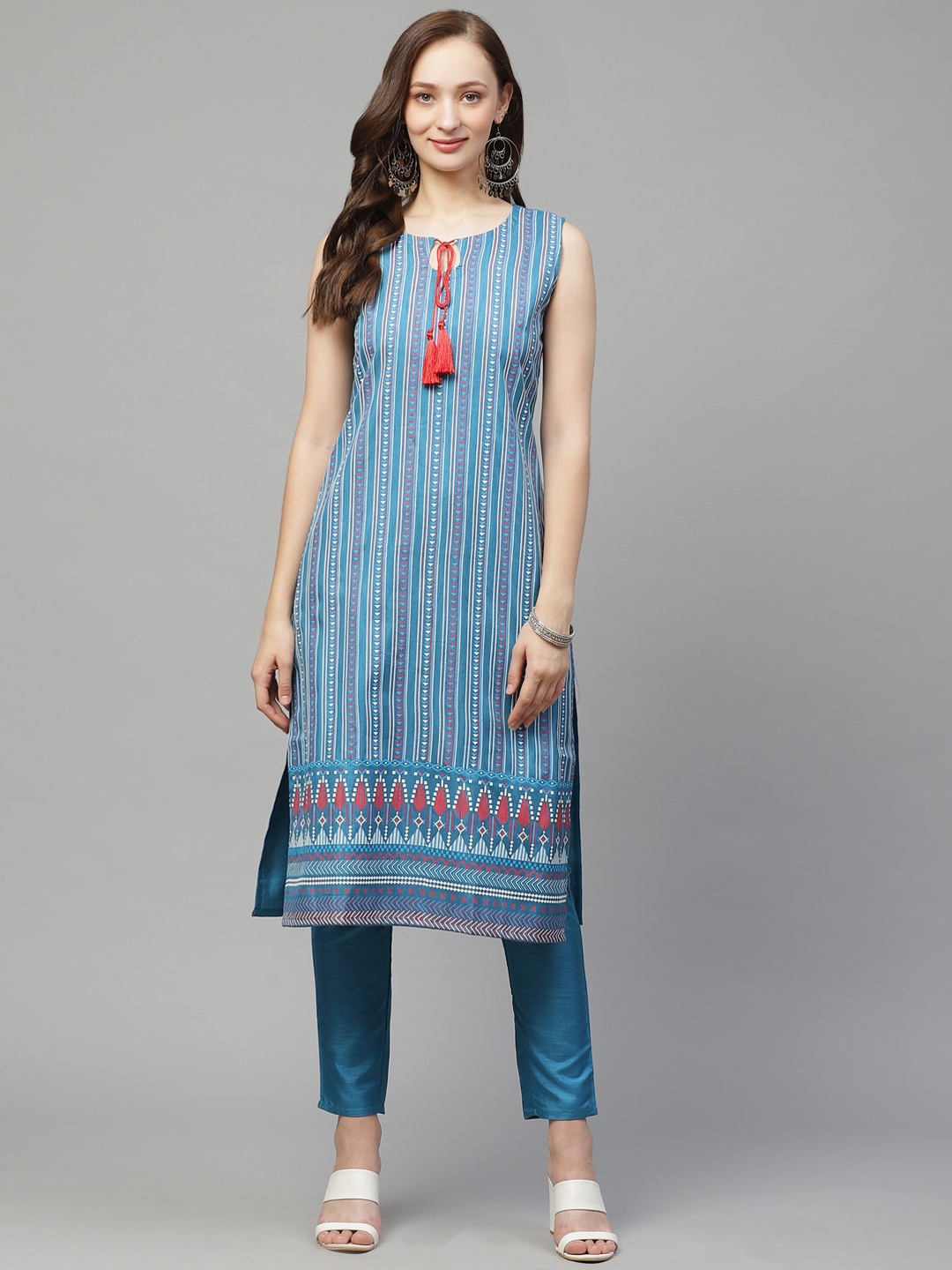 

ZIYAA Women Blue Printed Kurta with Trousers