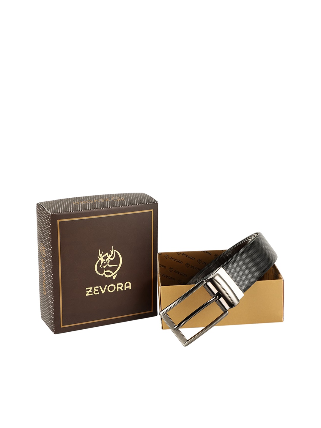 

ZEVORA Men Black & Brown Textured Reversible Belt