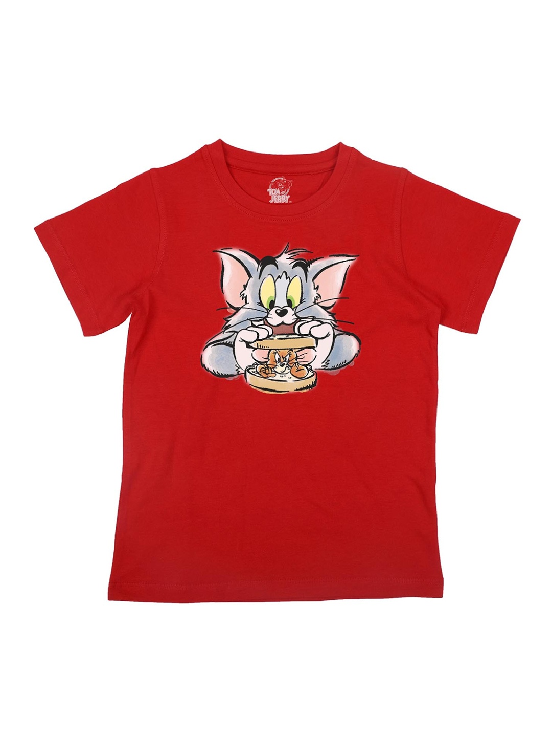 

Tom Jerry Boys Red Printed Round Neck Cotton Pure Cotton T-shirt