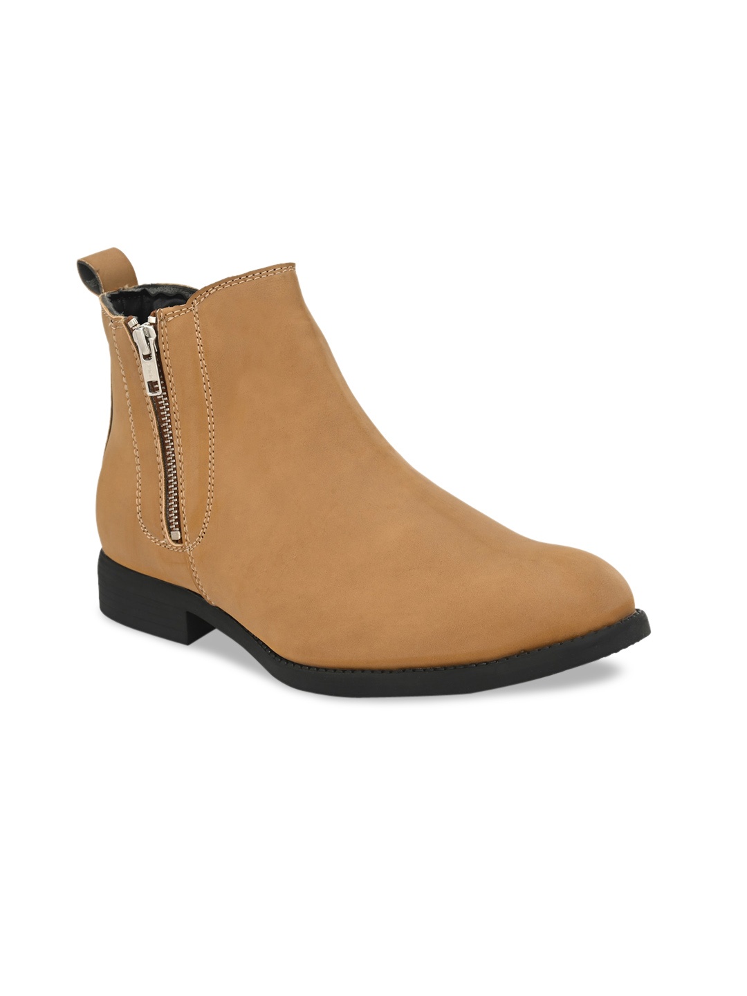 

Hirels Men Tan Mid-Top Chelsea Zipper Boots