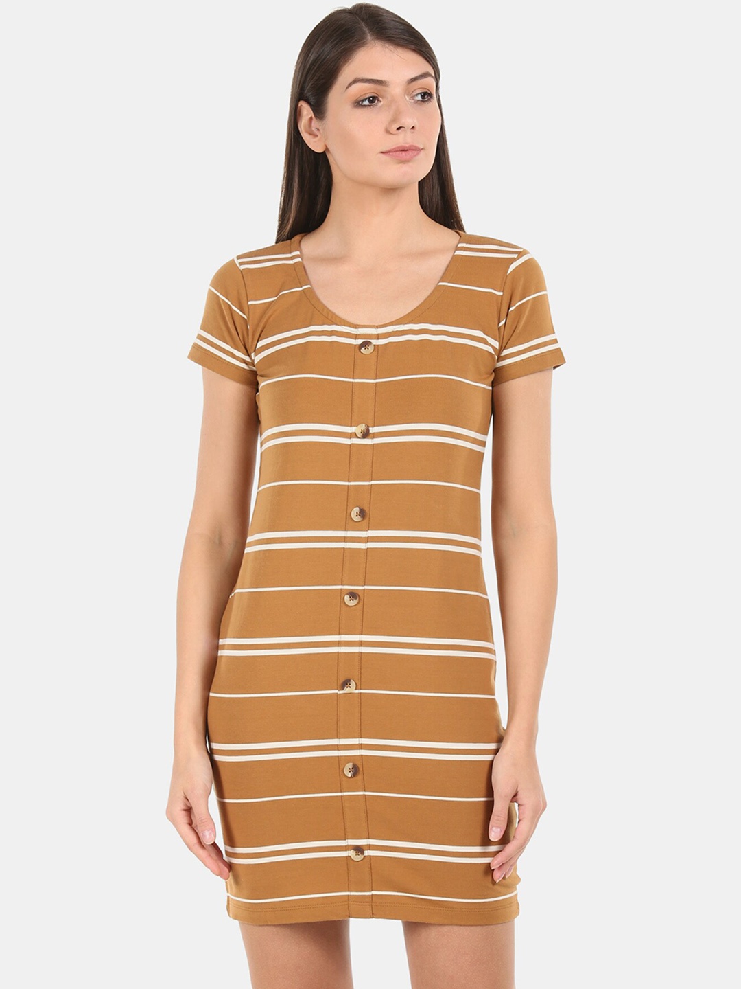 

Aeropostale Women Brown Striped Sheath Dress