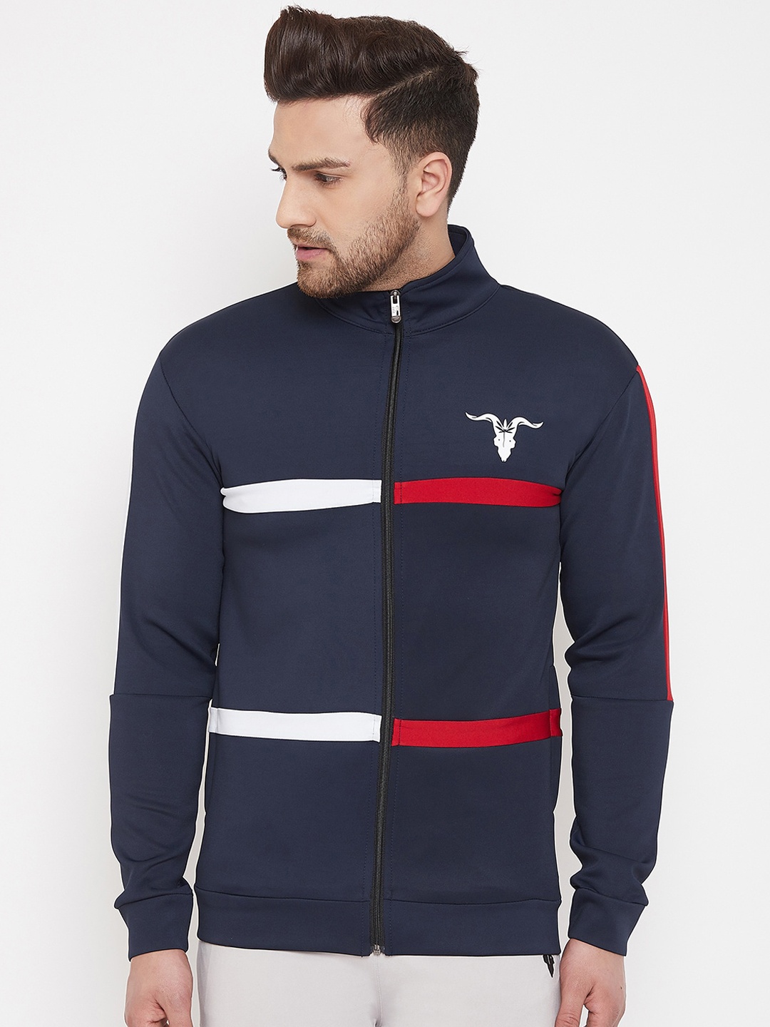 

YOGAIR Men Navy Blue Printed Lightweight Sporty Jacket