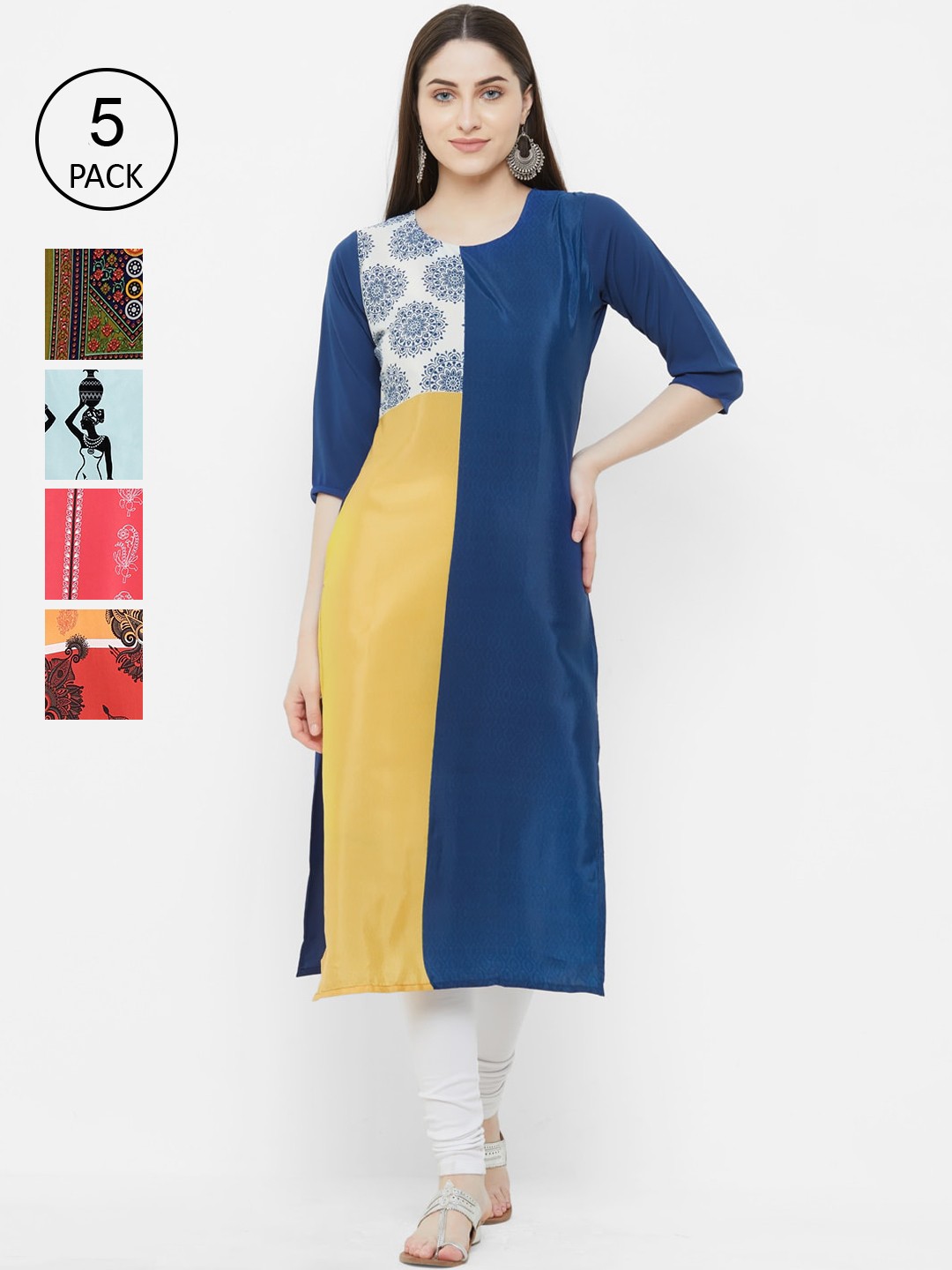 

7Threads women Multicoloured Set of 5 Printed Straight Kurta, Multi