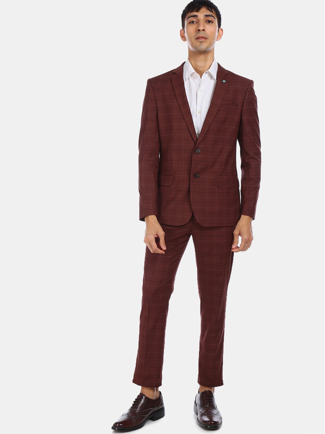 

Arrow Men Brown Checked Single Breasted Slim-Fit Suit