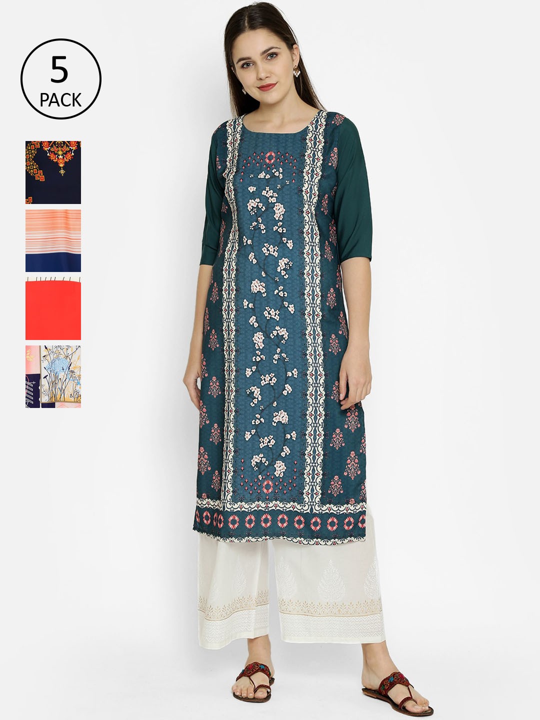 7Threads Women Multicoloured Set of 5 Printed Straight Kurta, Multi