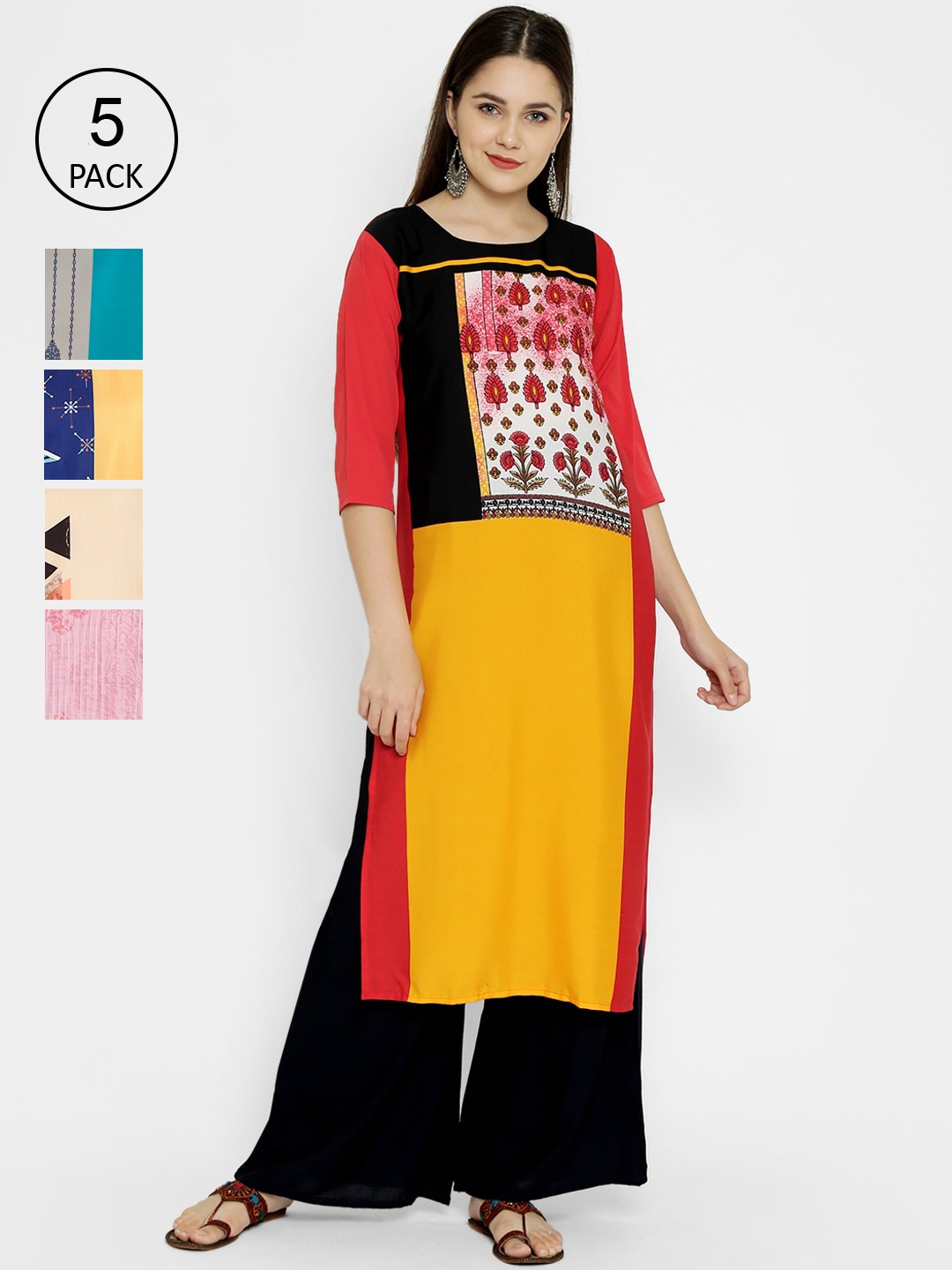 

7Threads Women Pack Of 5 Multicoloured Printed Crepe Kurtas, Multi