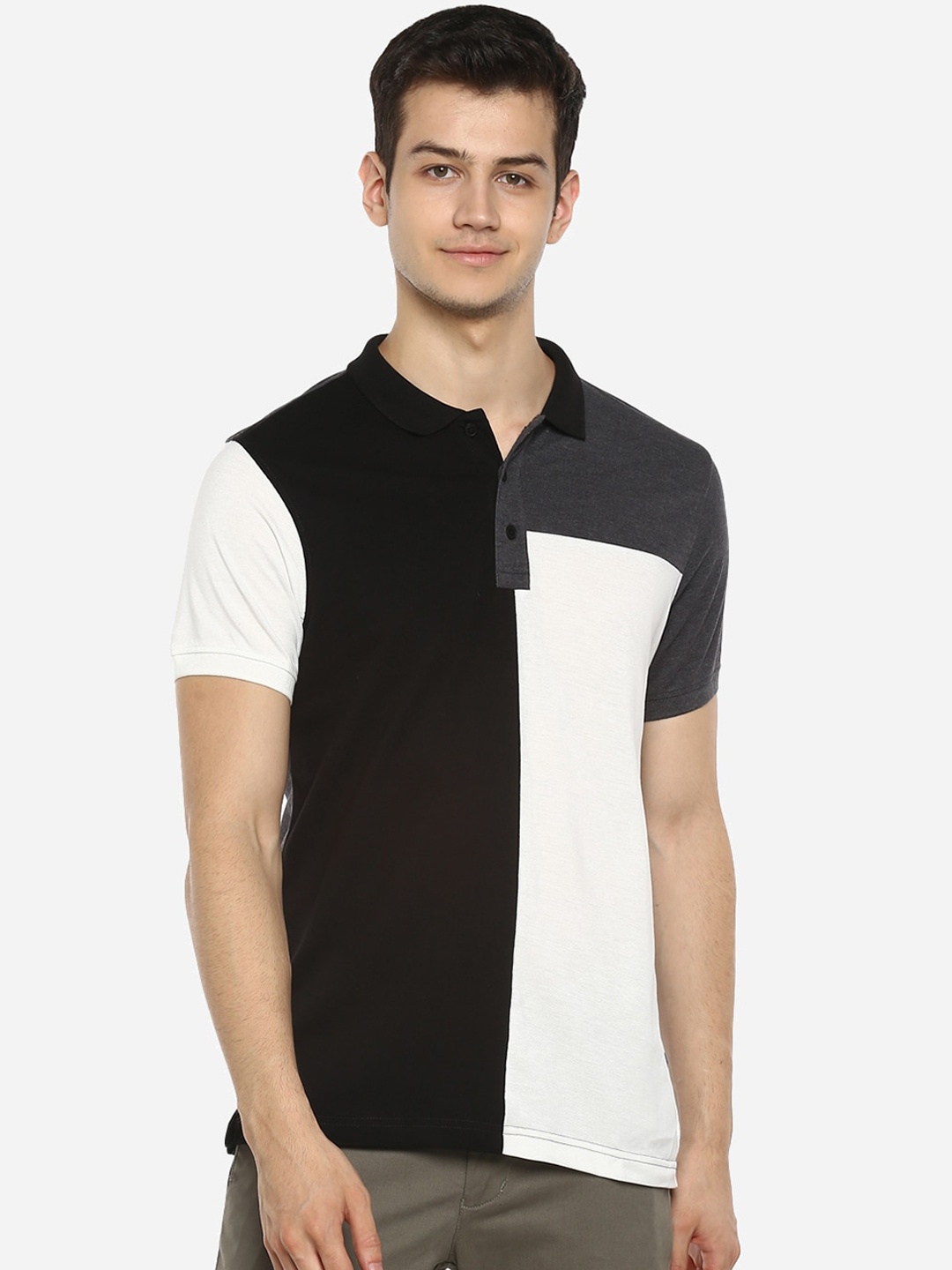 

Red Chief Men Multicoloured Colourblocked Mandarin Collar T-shirt, Multi