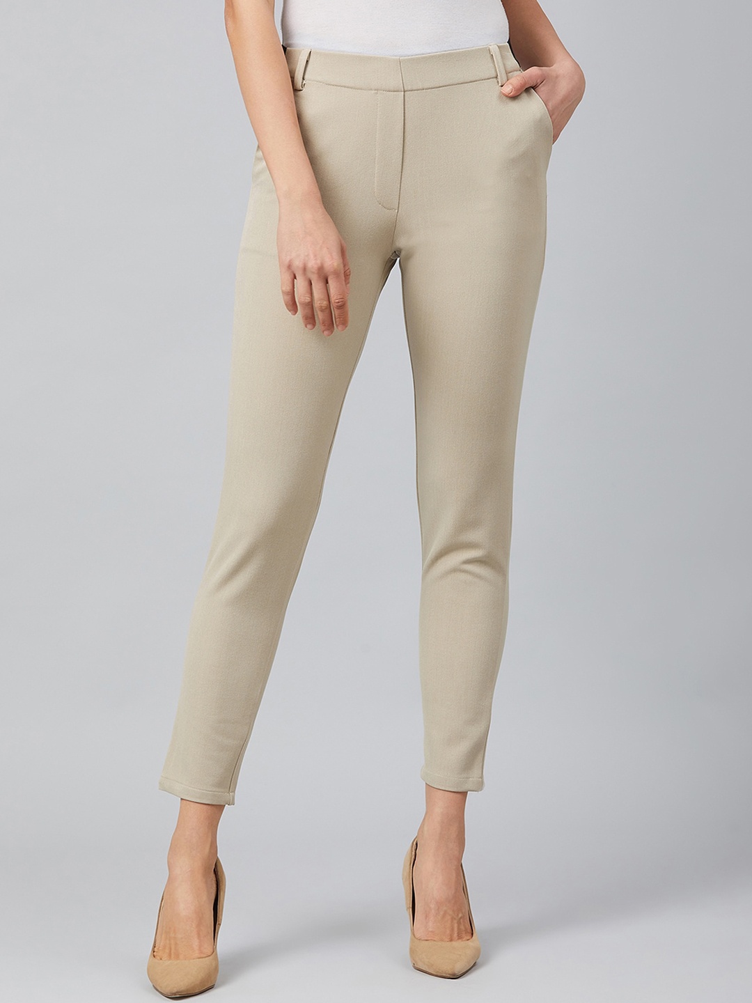 

Marie Claire Women Beige Regular Fit Solid Regular Trousers