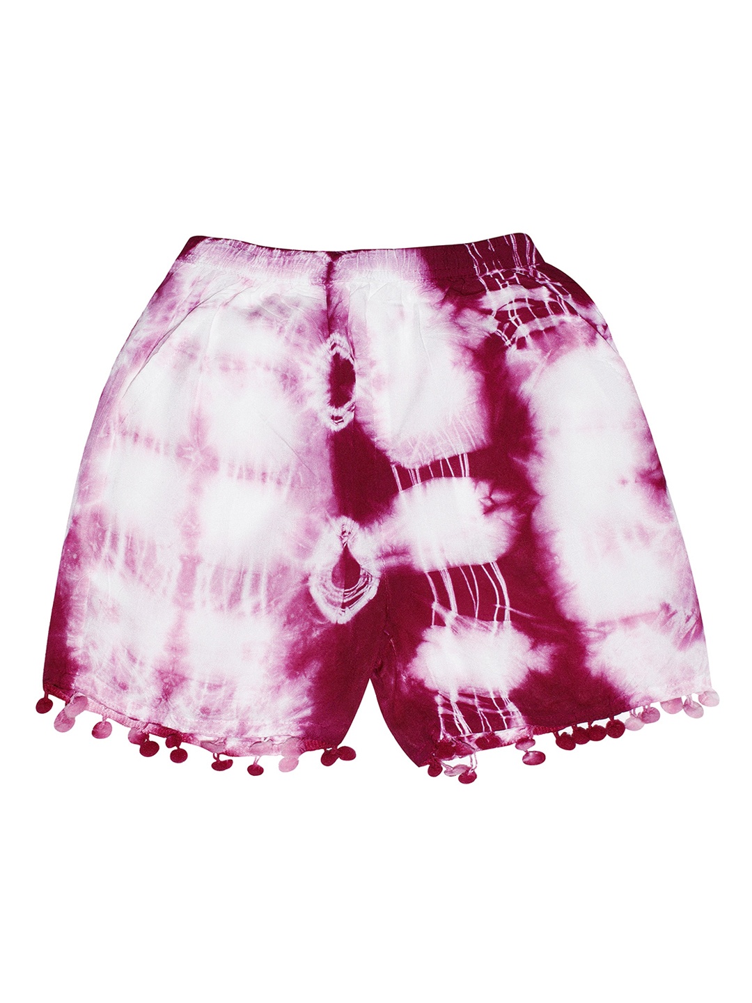 

KiddoPanti Girls Magenta & White Tie & Dye Regular Fit Hot Pants