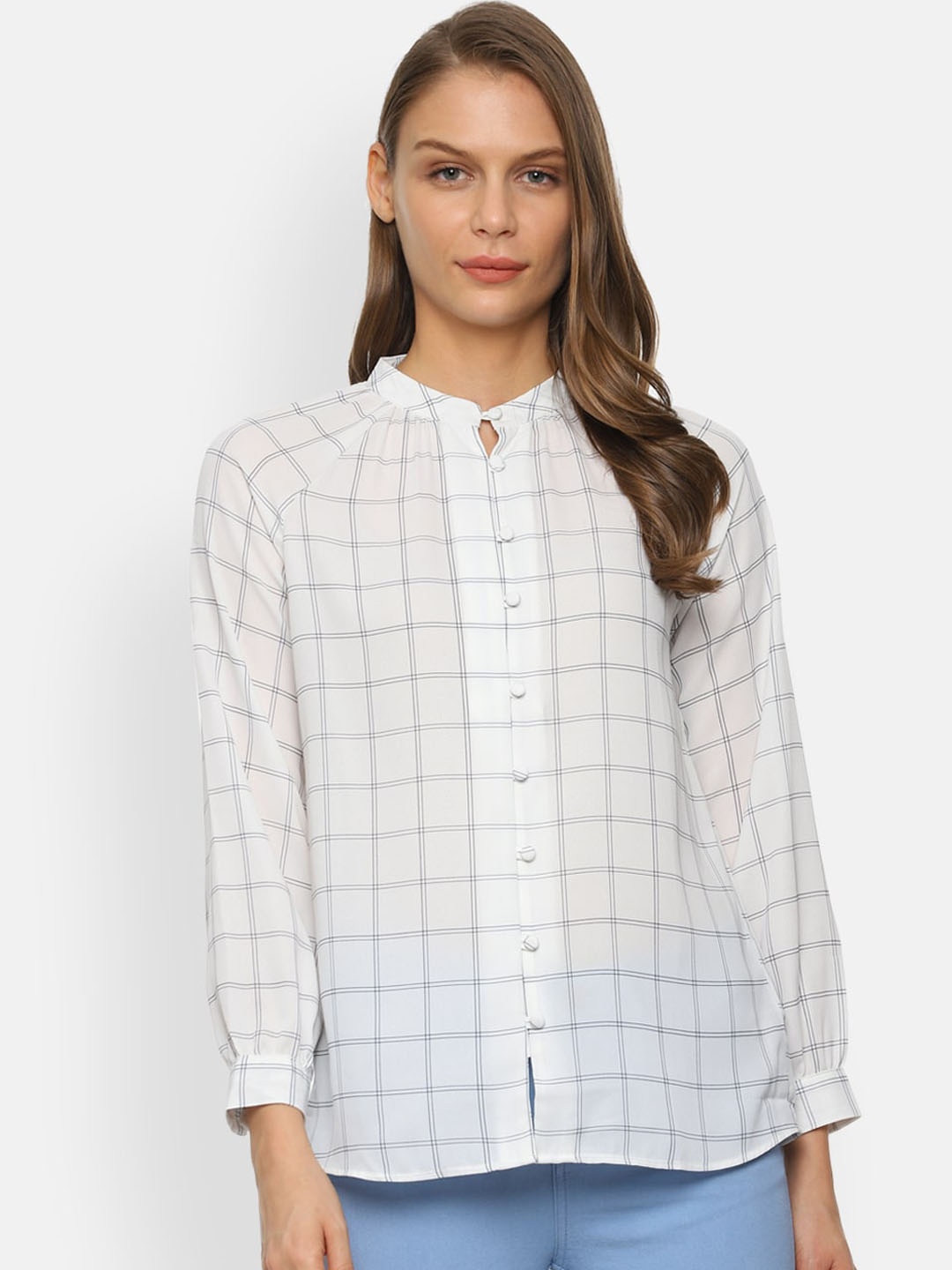 

Van Heusen Woman Women White Regular Fit Checked Casual Shirt