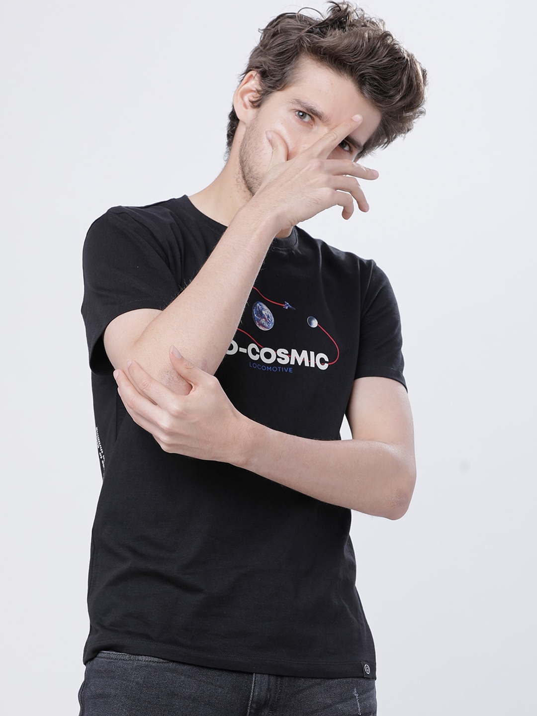LOCOMOTIVE Men Black Printed Round Neck T-shirt