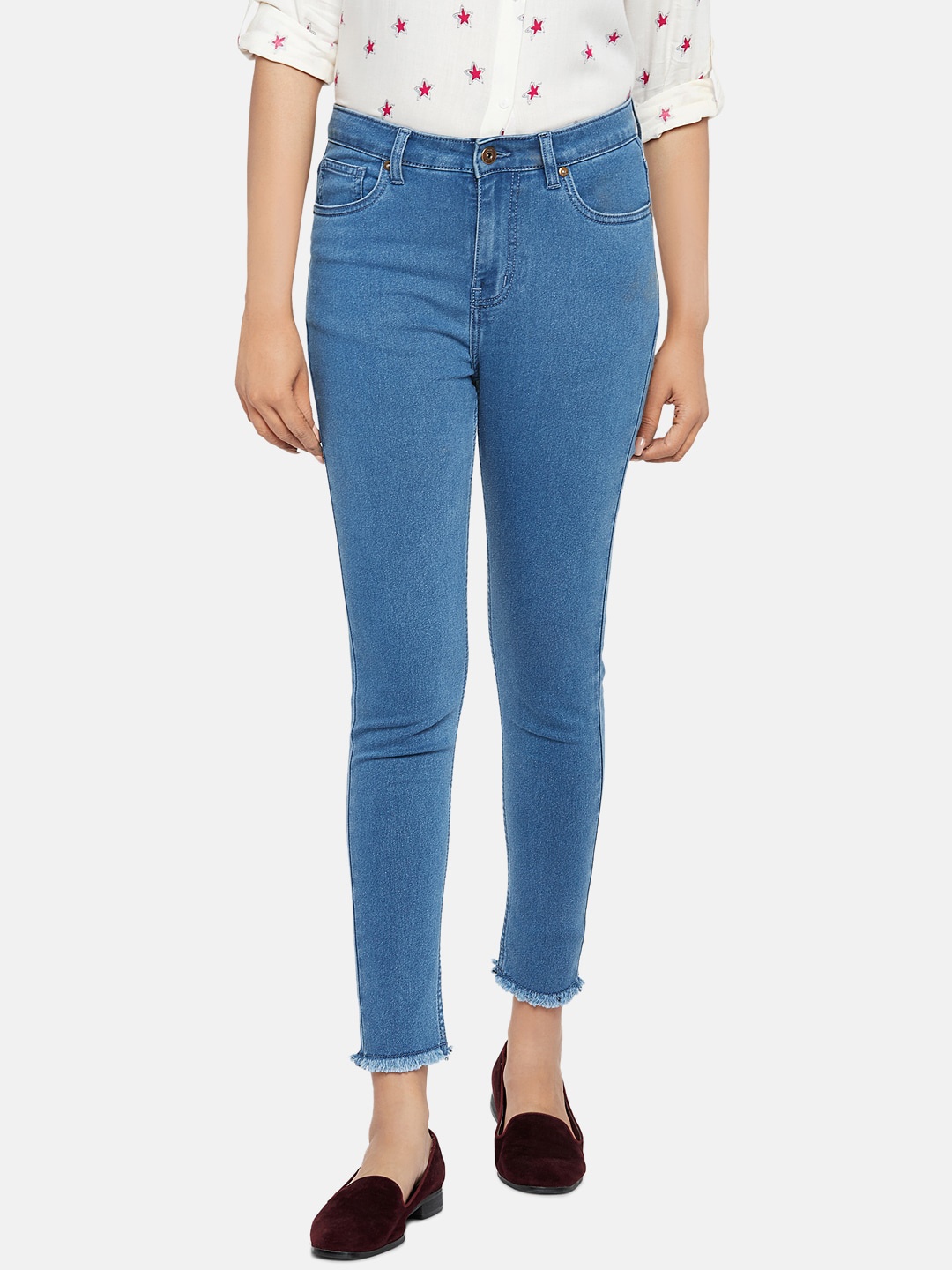 

People Women Blue Skinny Fit Mid-Rise Clean Look Jeans