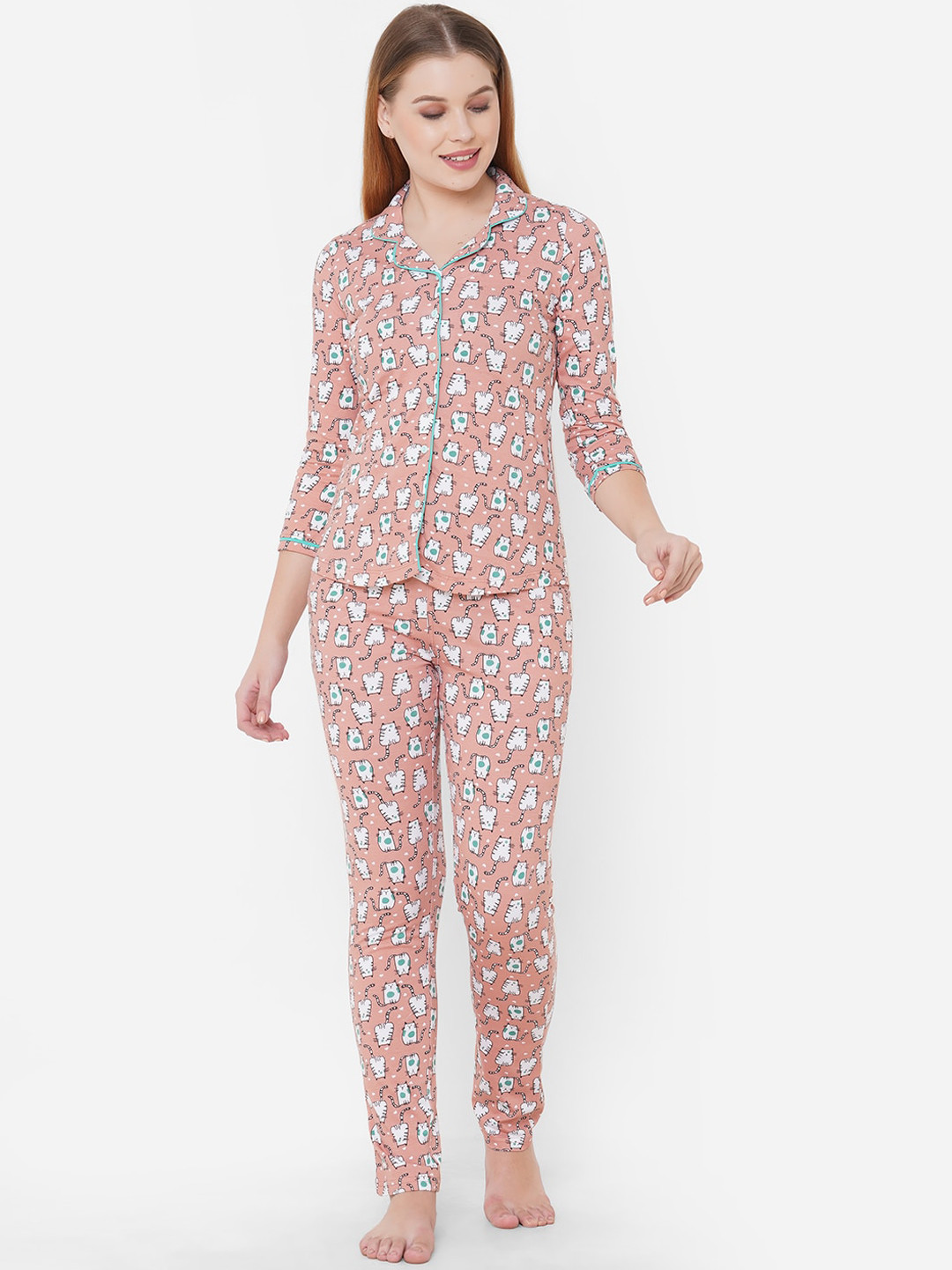 

Sweet Dreams Women Pink & White Printed Night suit