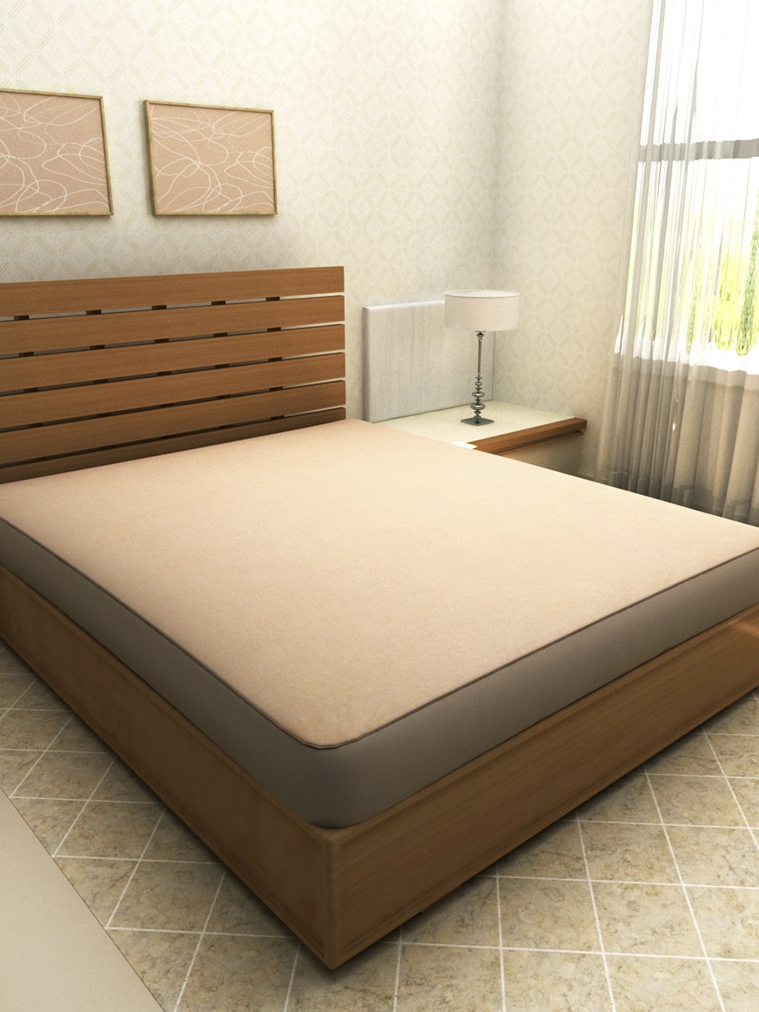 

ROMEE Beige Solid King Size Bed Mattress Protector
