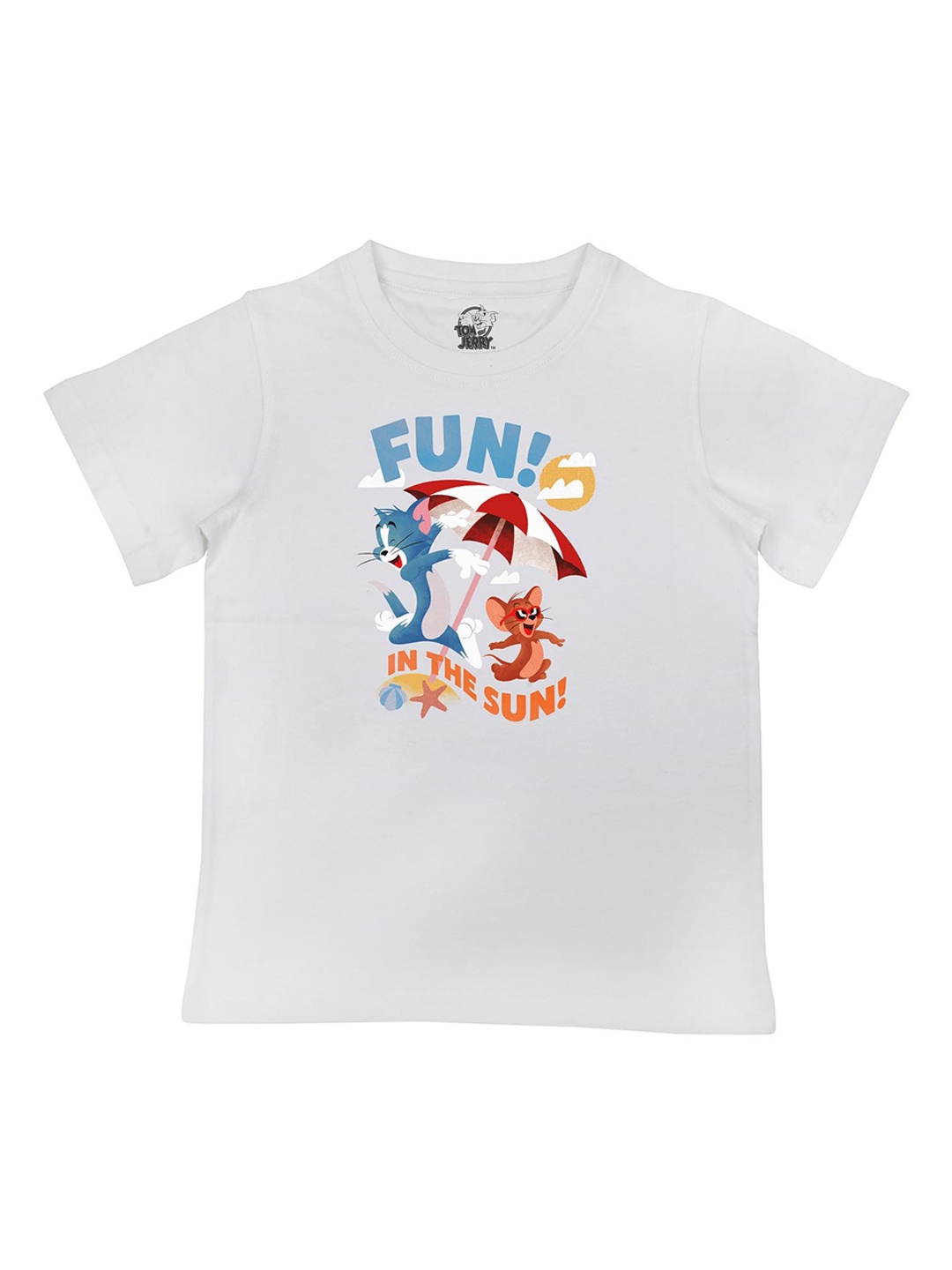 Tom & Jerry Boys White Tom & Jerry Printed Round Neck T-shirt