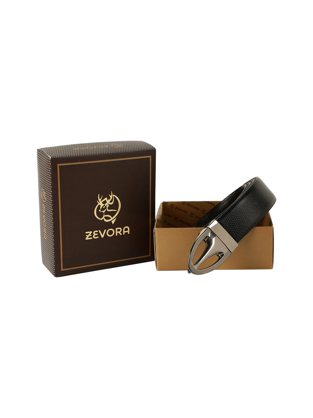 

ZEVORA Men Black & Brown Textured Reversible Belt
