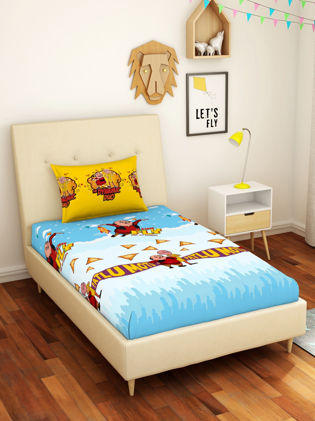 

CORE Designed by SPACES Viacom Motu Patlu Blue 144 TC Pure Cotton Single Bedsheet