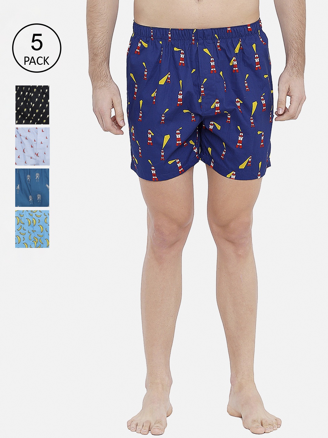 

XYXX Men Pack Of 5 Printed Super Combed Cotton Remix Boxers XYBOX5PCKN17, Blue