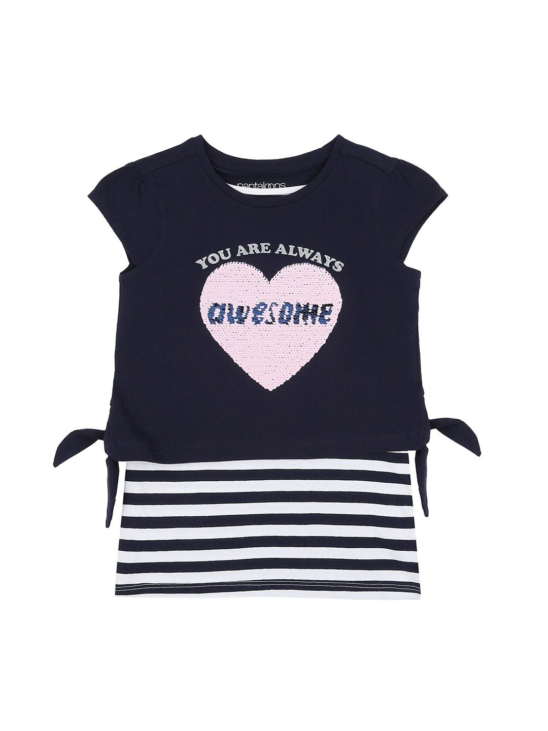 

Pantaloons Junior Girls Navy Blue Printed Round Neck Pure Cotton T-shirt