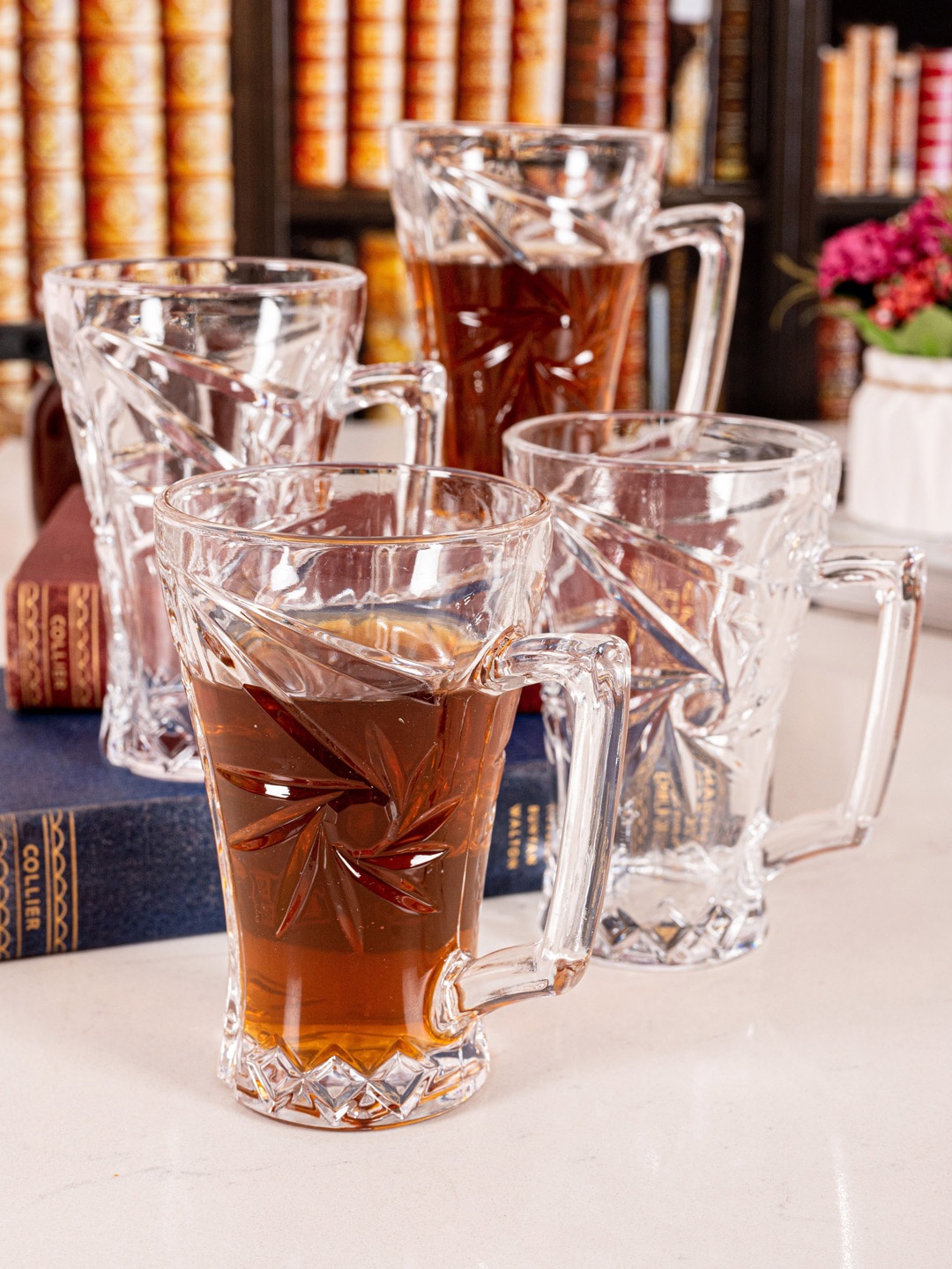 

Roxx Set Of 4 Transparent Textured Glass Mugs
