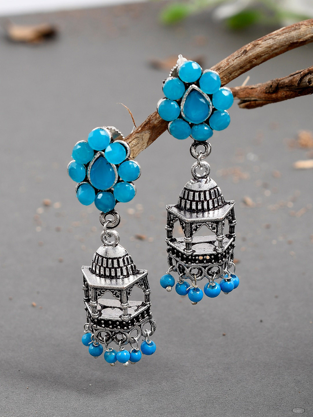 

Silvermerc Designs Silver-Plated & Blue Contemporary Drop Earrings