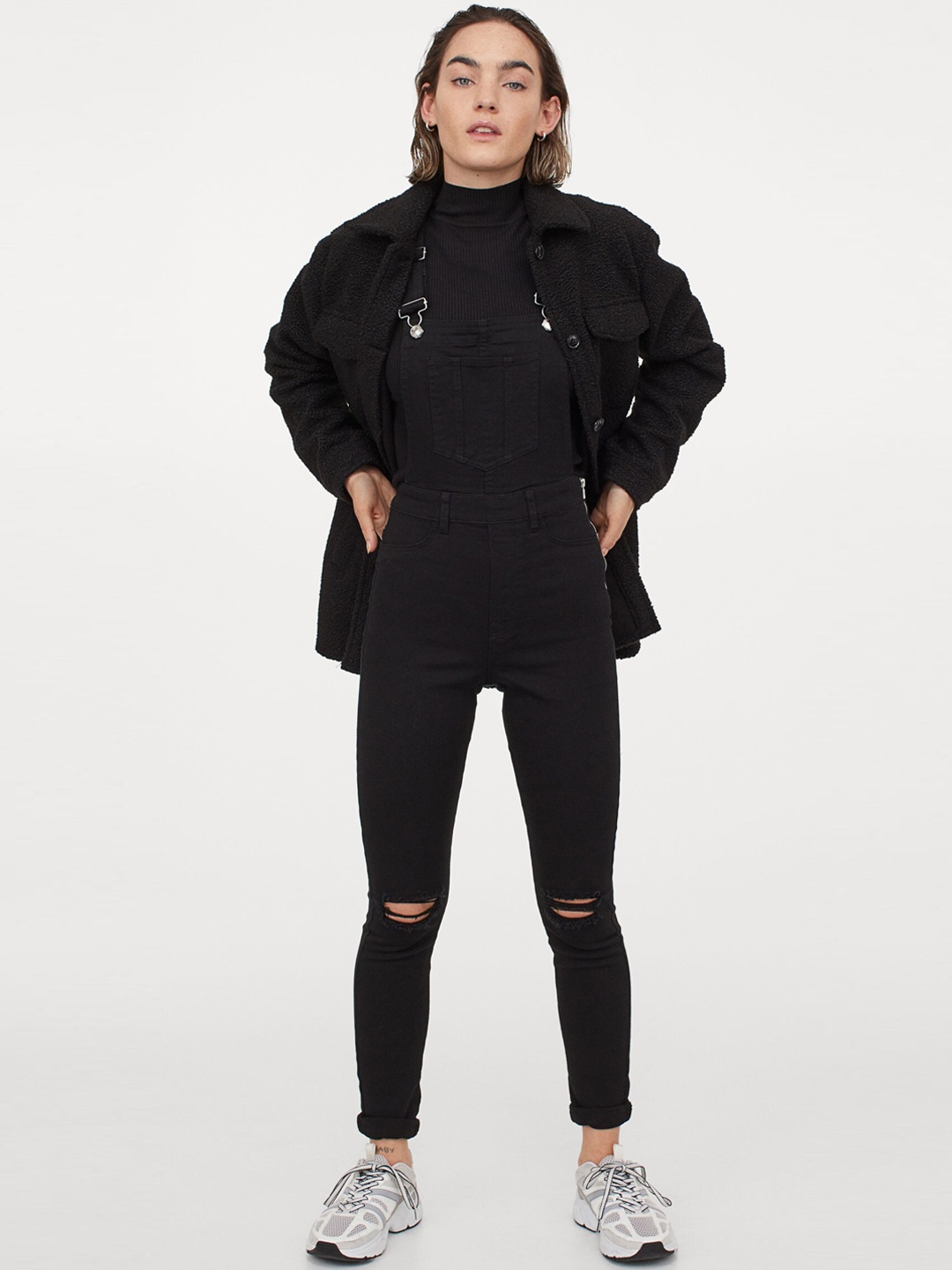 

H&M Women Black Solid Dungarees