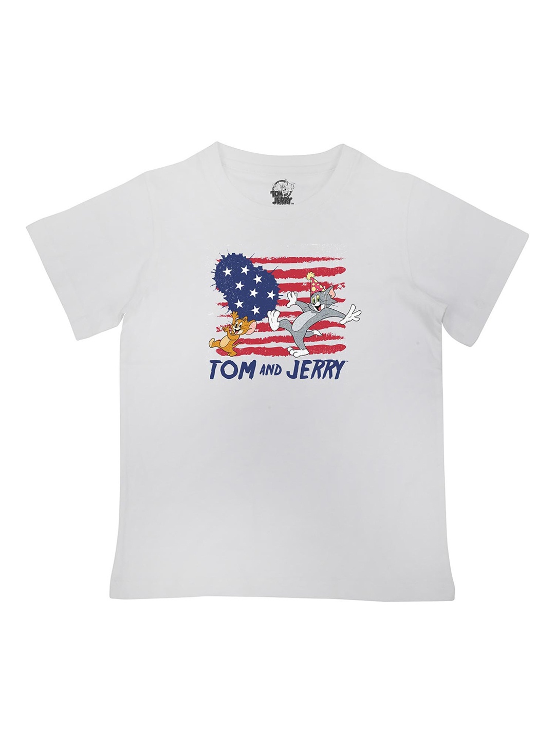 

Tom Jerry Boys White Printed Round Neck Cotton Pure Cotton T-shirt