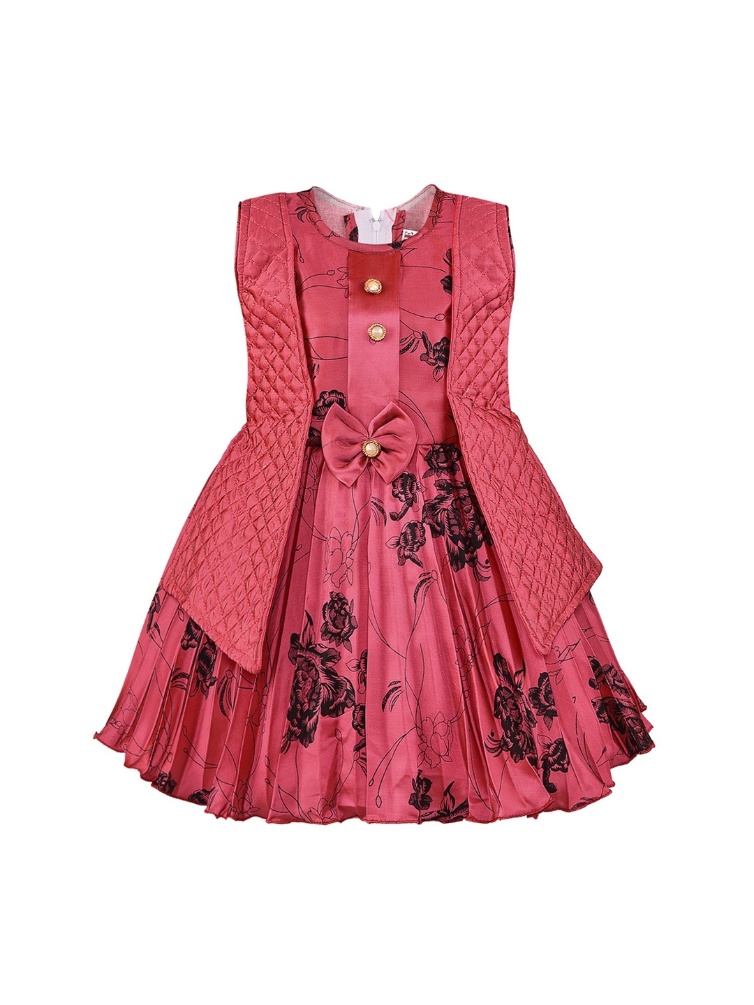 

Wish Karo Girls Red & Black Floral Printed Fit and Flare Dress