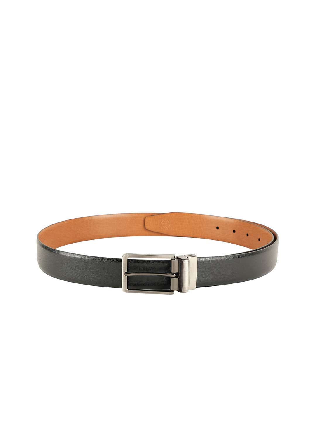 

ZEVORA Men Black Textured Reversible Belt