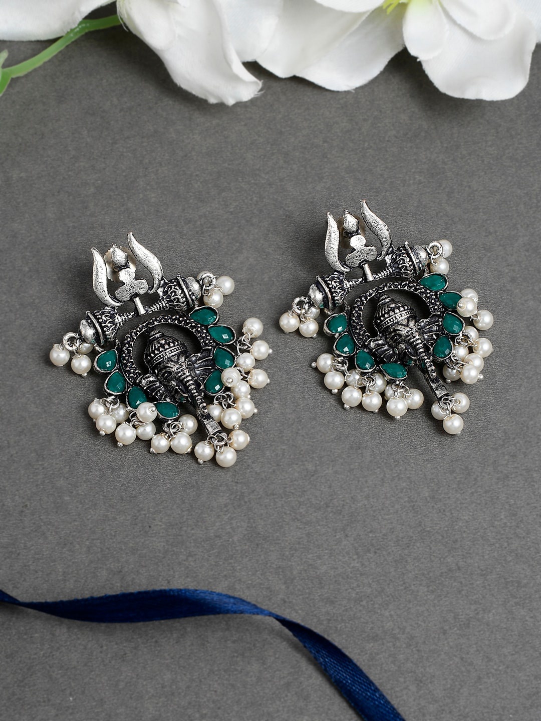 

Silvermerc Designs Silver-Plated & White Contemporary Drop Earrings