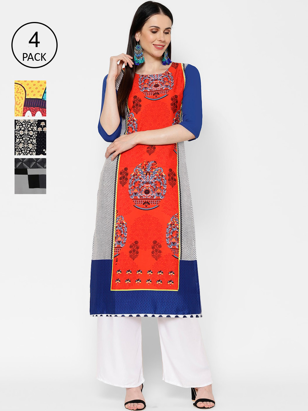

7Threads Women Pack Of 4 Printed Crepe Kurta, Multi