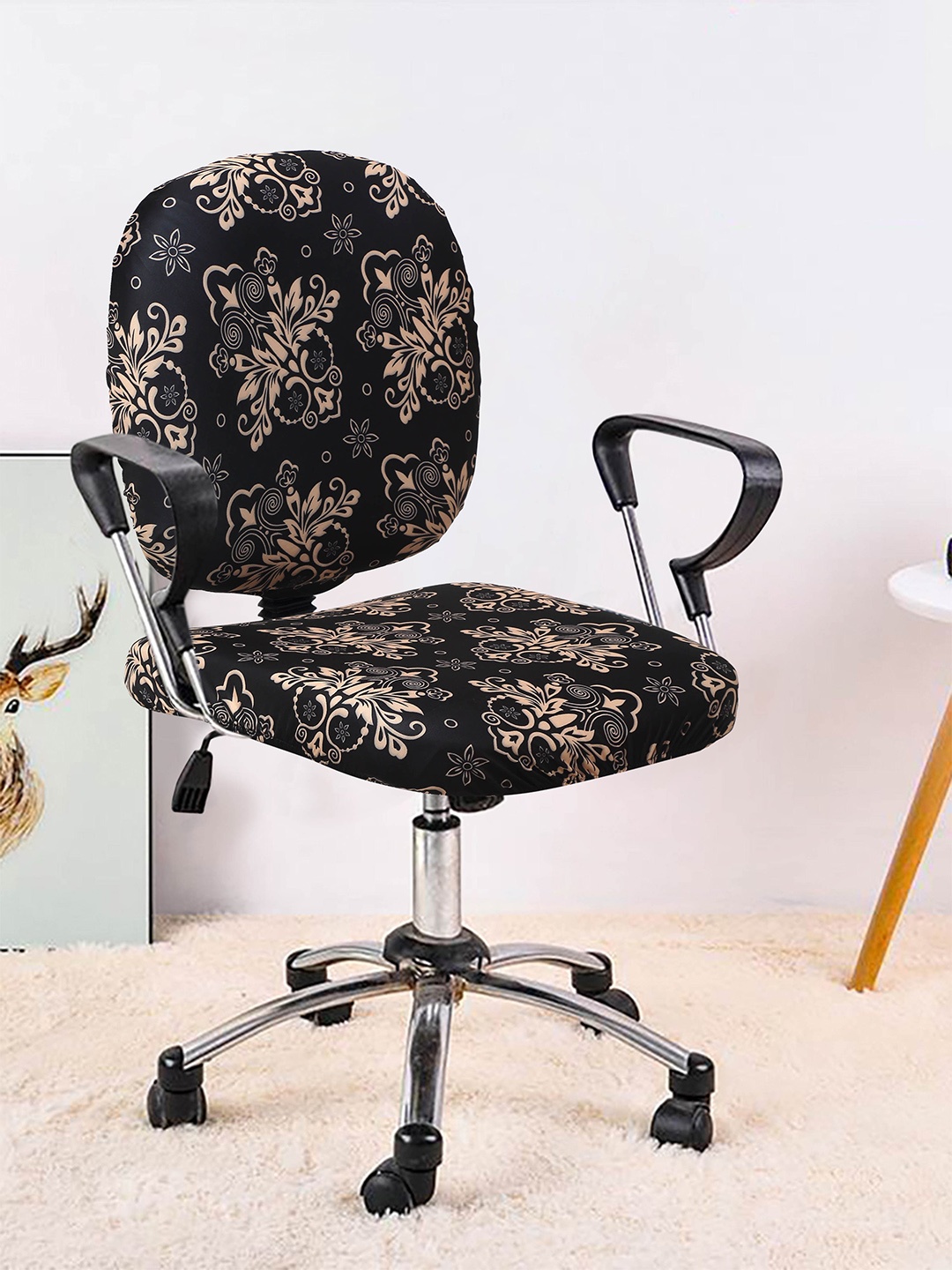 Cortina Set Of 4 Black & Beige Ethnic Motifs Printed Chair Covers