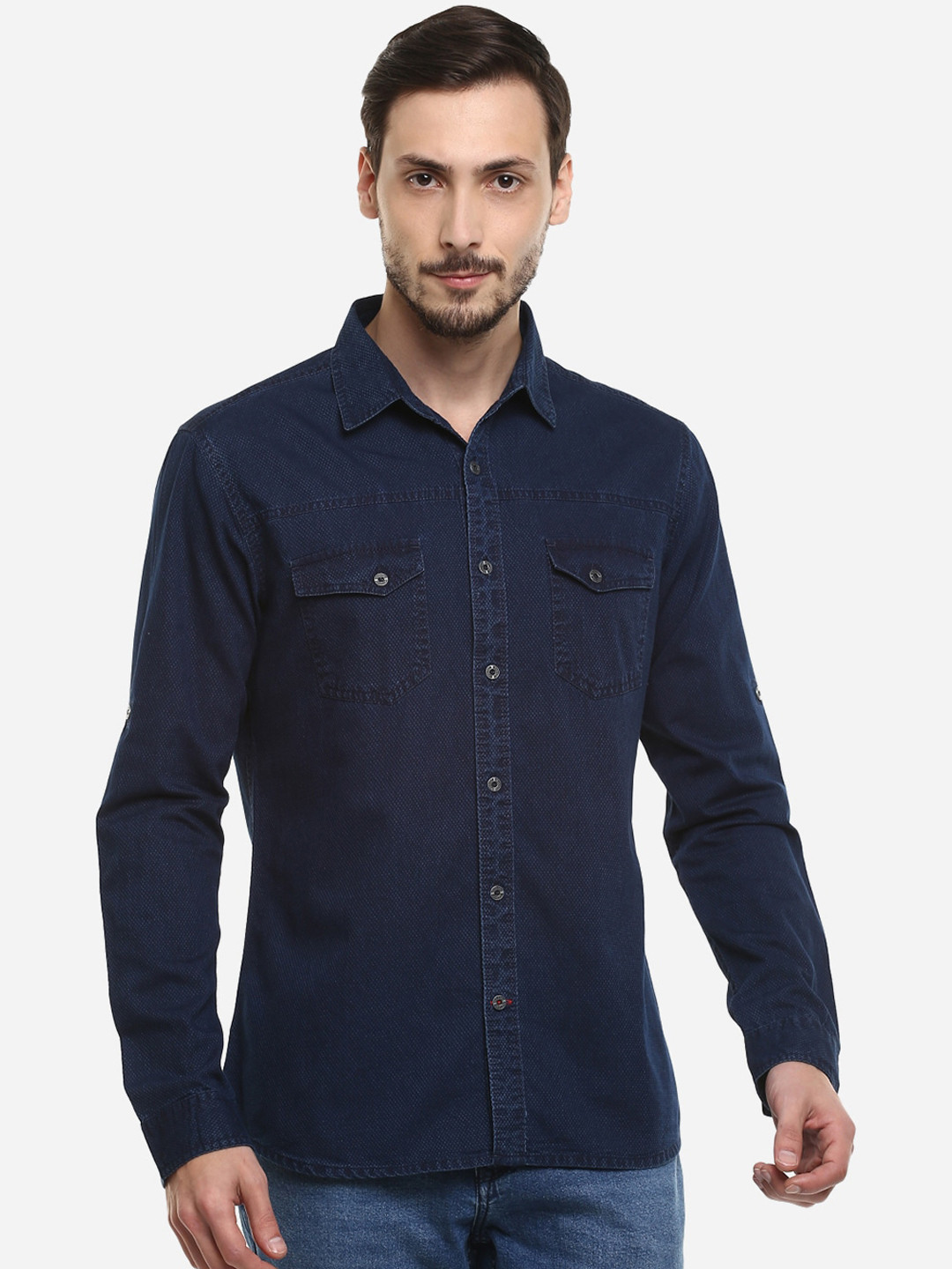 

Red Chief Men Blue Slim Fit Printed Casual Shirt