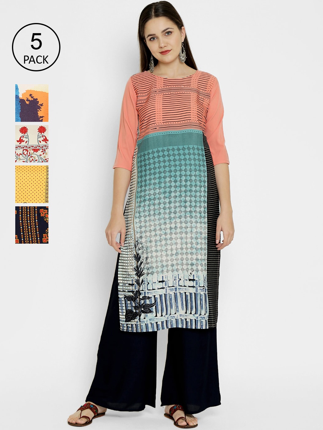 

7Threads Pack Of 5 Printed Crepe Kurta, Multi