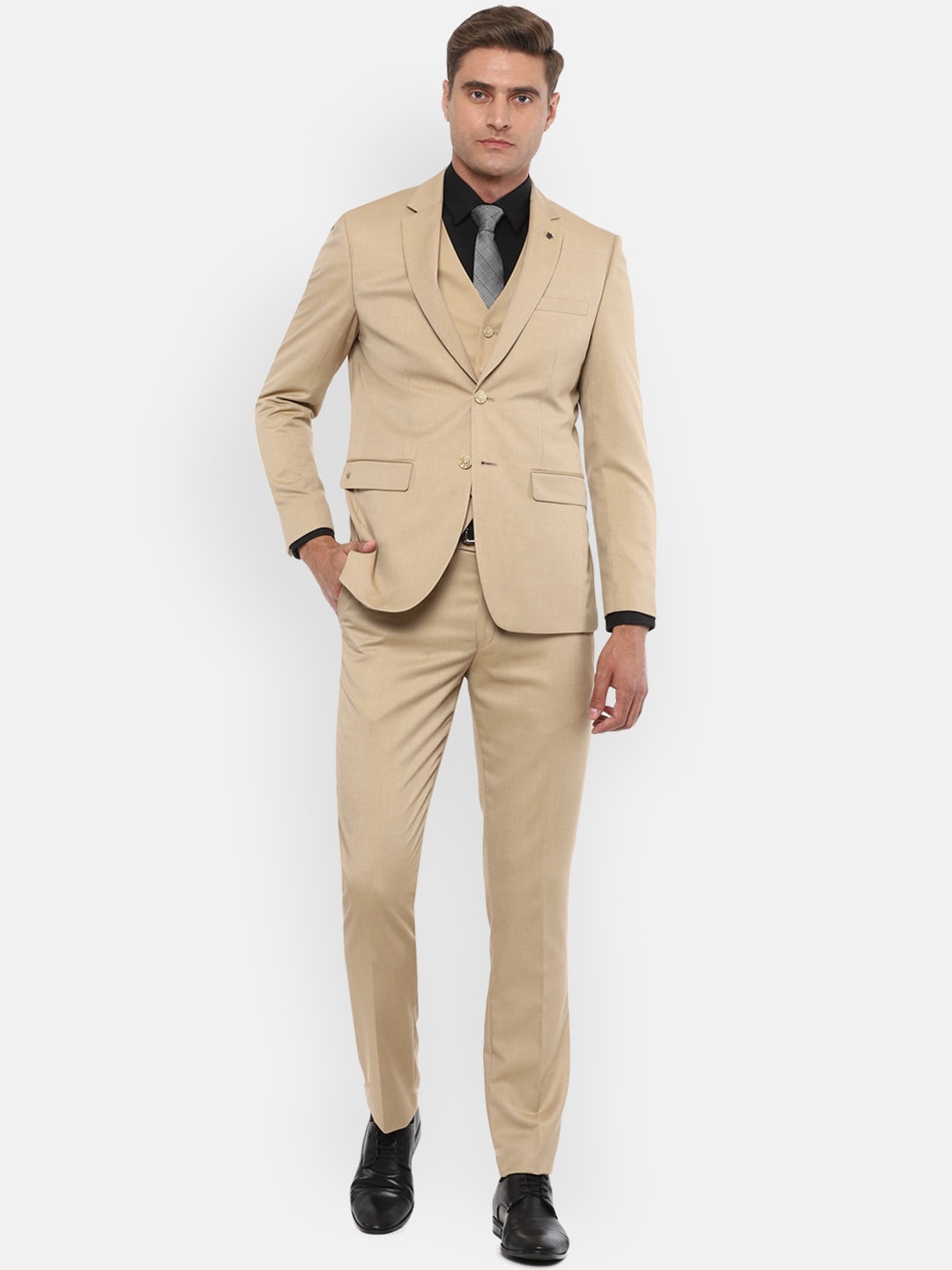 

Louis Philippe Men Beige Solid Slim-Fit Single-Breasted Three-Piece Formal Suit