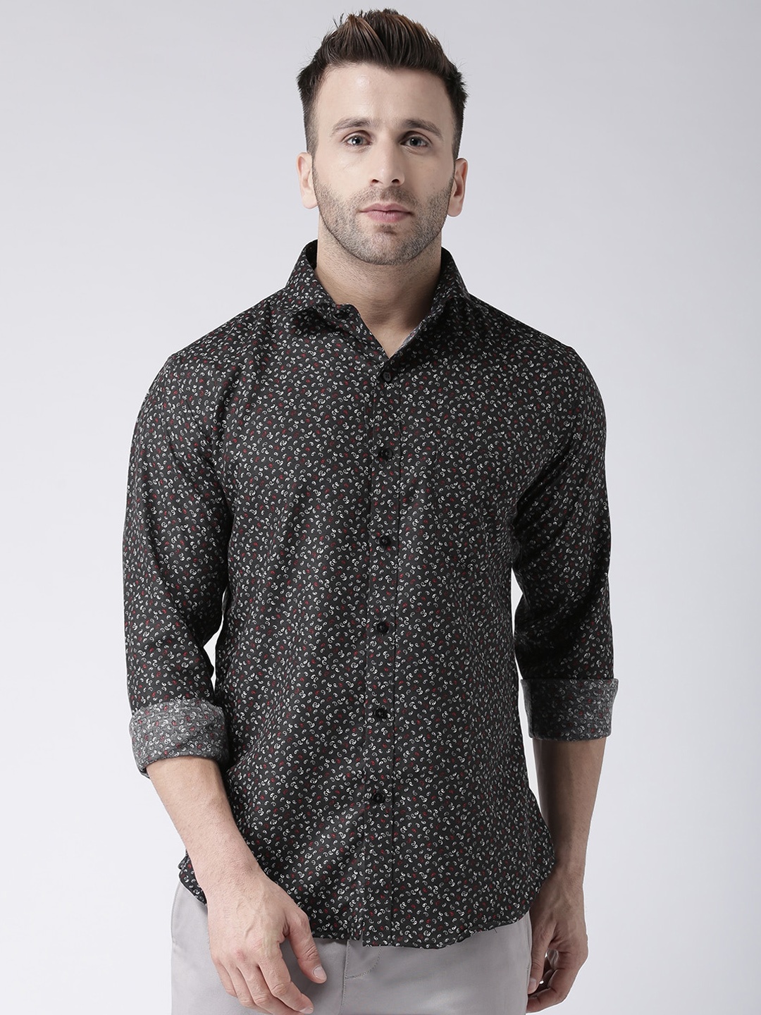 

hangup trend Men Grey & White Slim Fit Printed Casual Shirt