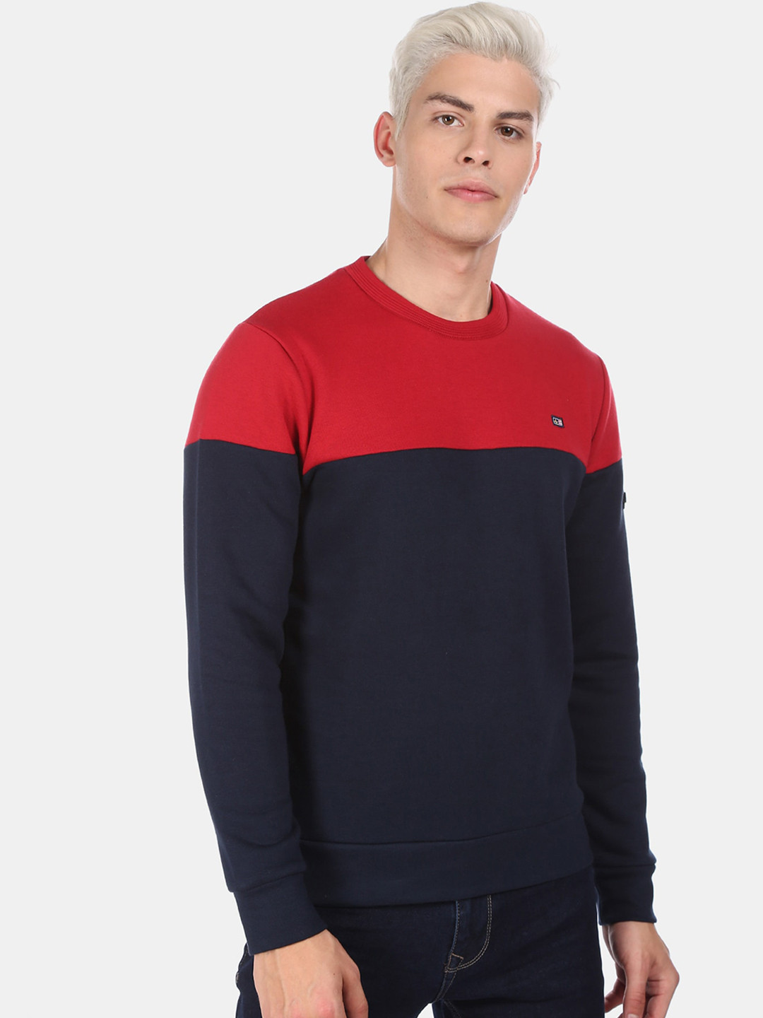 

Arrow Sport Men Navy Blue & Red Colourblocked Sweatshirt