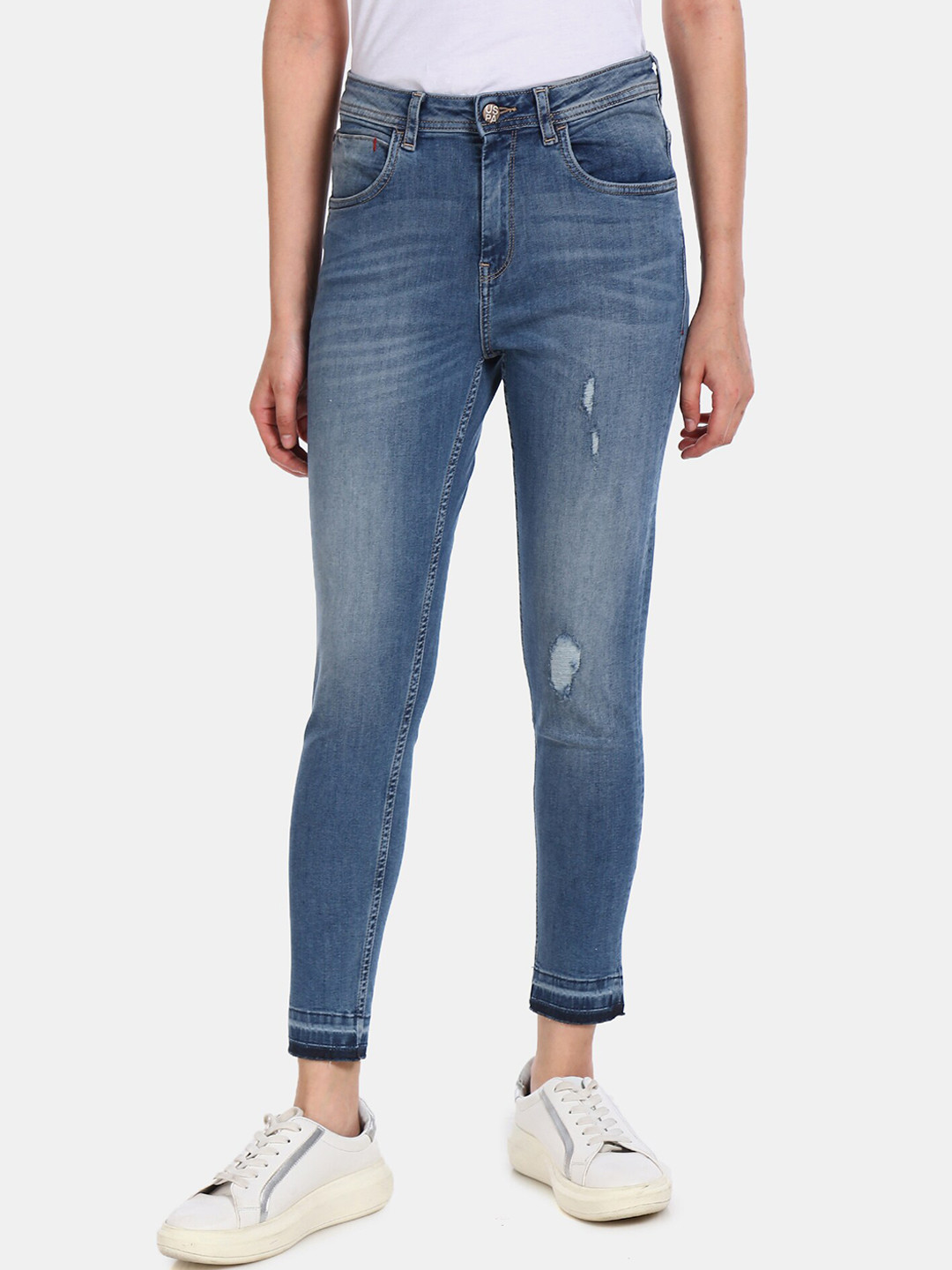 

U.S. Polo Assn. Women Blue Super Skinny Fit High-Rise Low Distress Stretchable Jeans