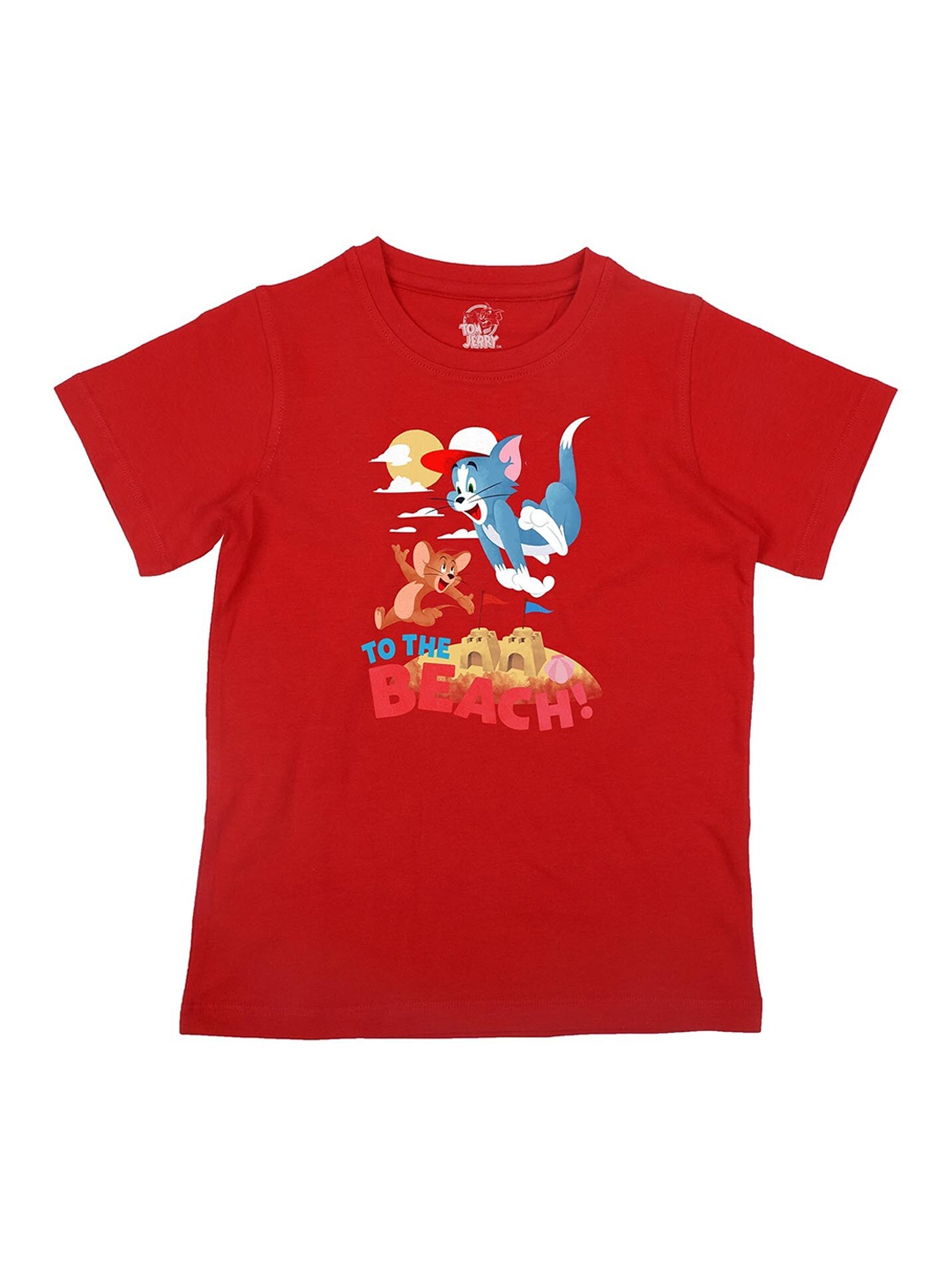 

Tom Jerry Boys Red Tom Jerry Printed Round Neck Pure Cotton T-shirt