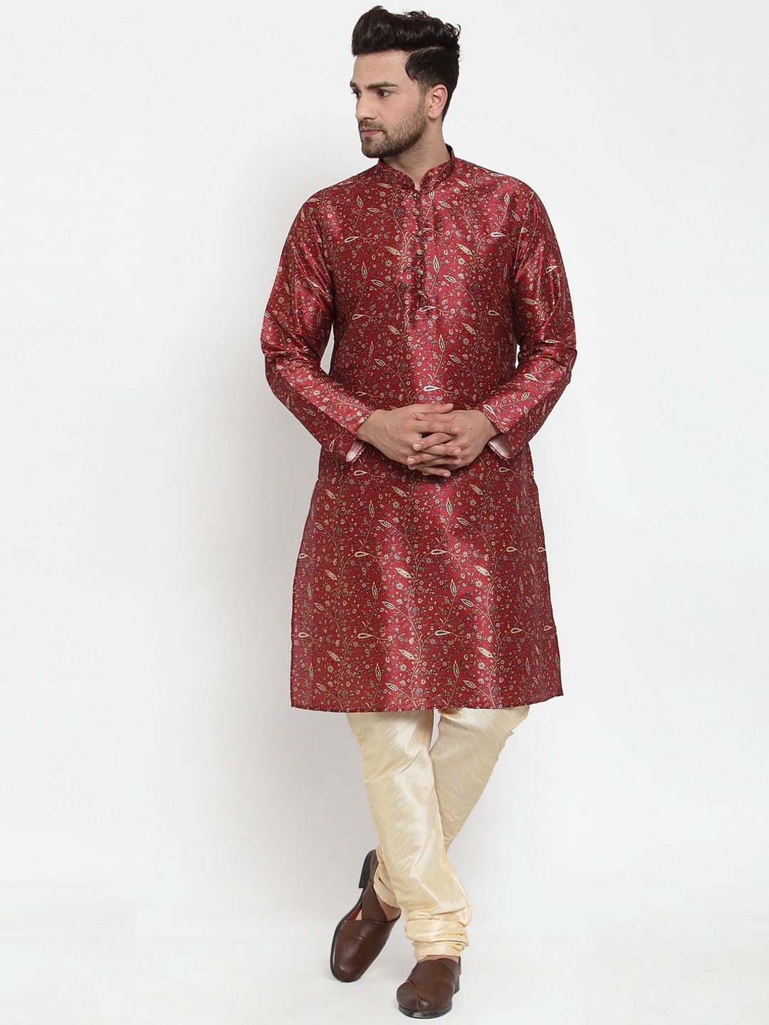 

GRACIT Men Maroon & Cream-Coloured Printed Kurta with Churidar