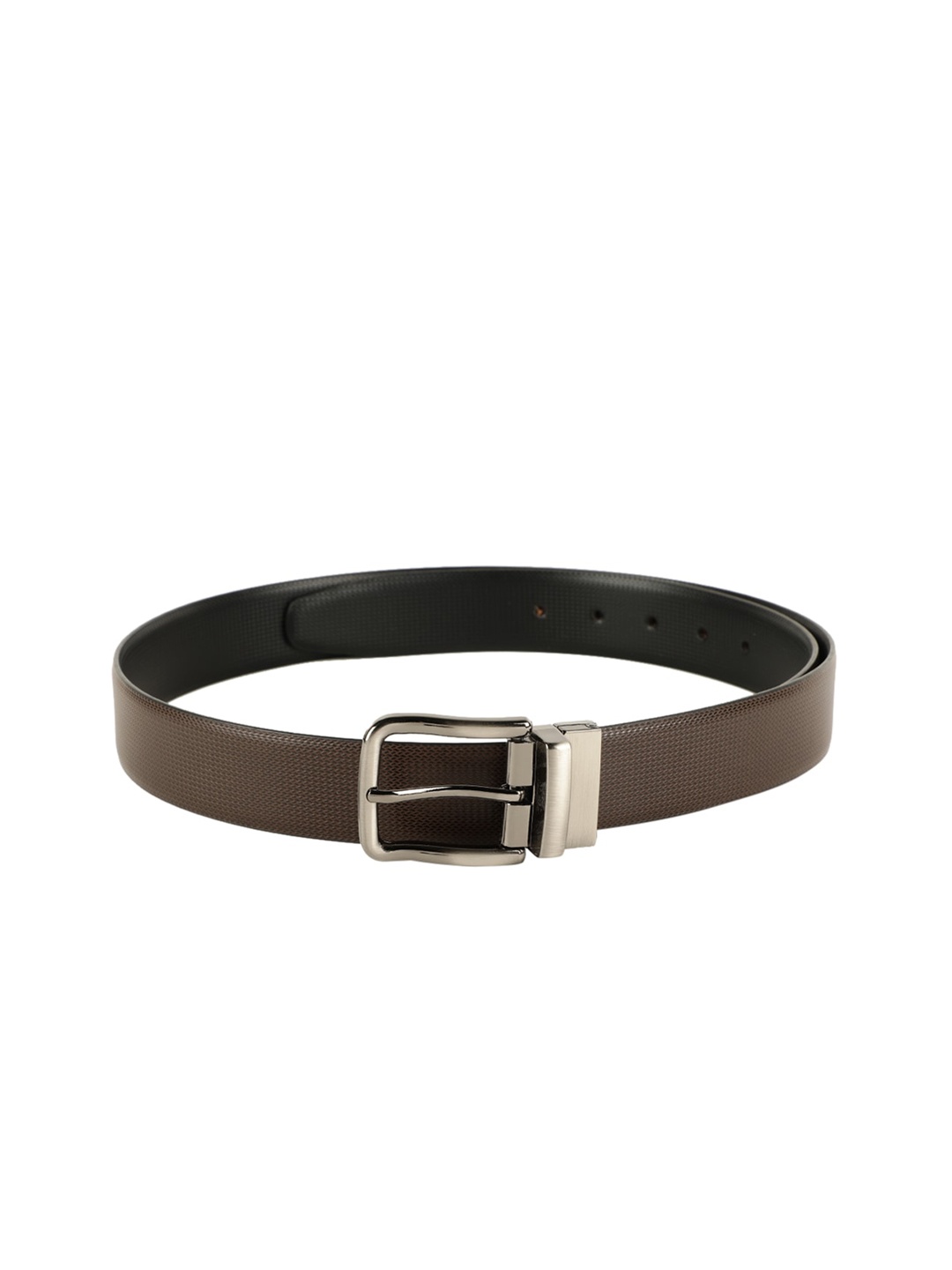 

ZEVORA Men Brown & Black Textured Reversible Belt