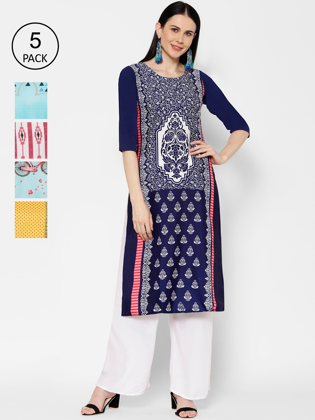 

7Threads Women Pack of 5 Printed Straight Kurtas, Multi