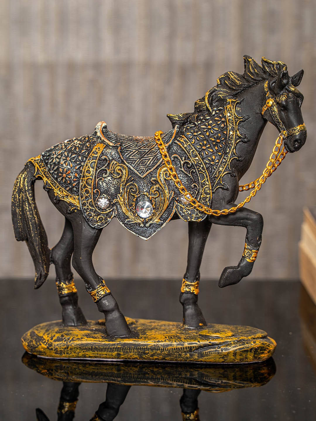 

TIED RIBBONS Black & Gold Decorative Horse Showpiece Figurine