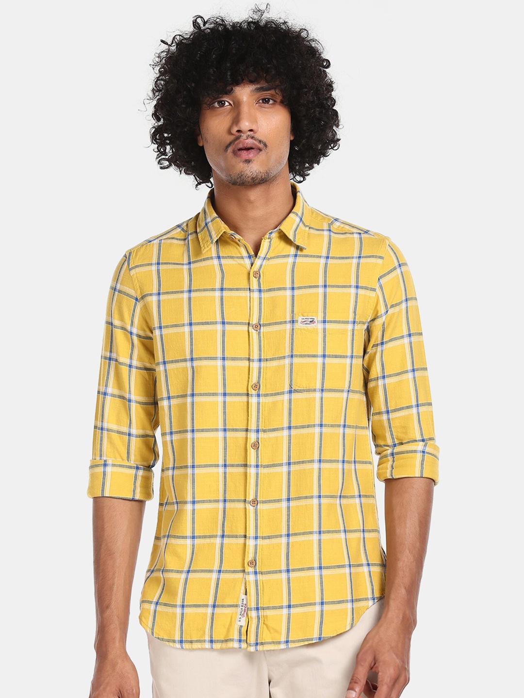 

U.S. Polo Assn. Men Yellow Regular Fit Checked Casual Shirt