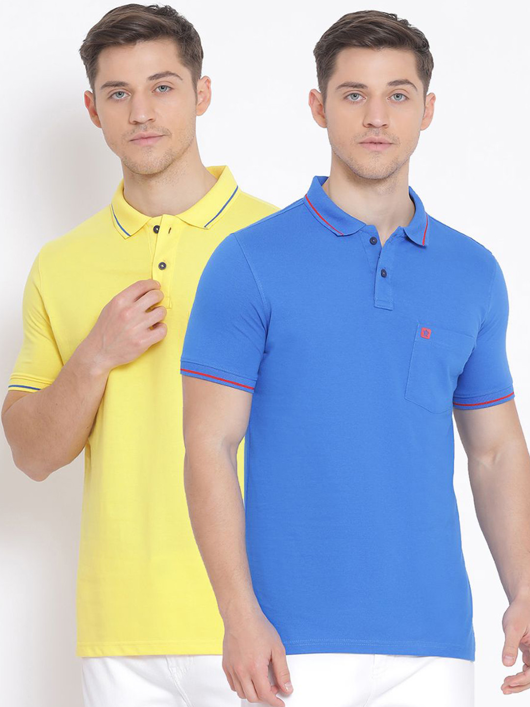 

Turtle Men Pack of 2 Solid Polo Collar Slim Fit T-shirts, Multi
