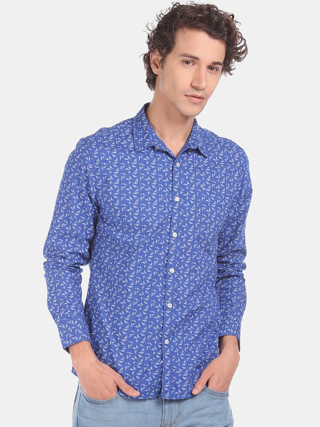 

Flying Machine Men Blue Regular Fit Printed Cotton Casual Shirt