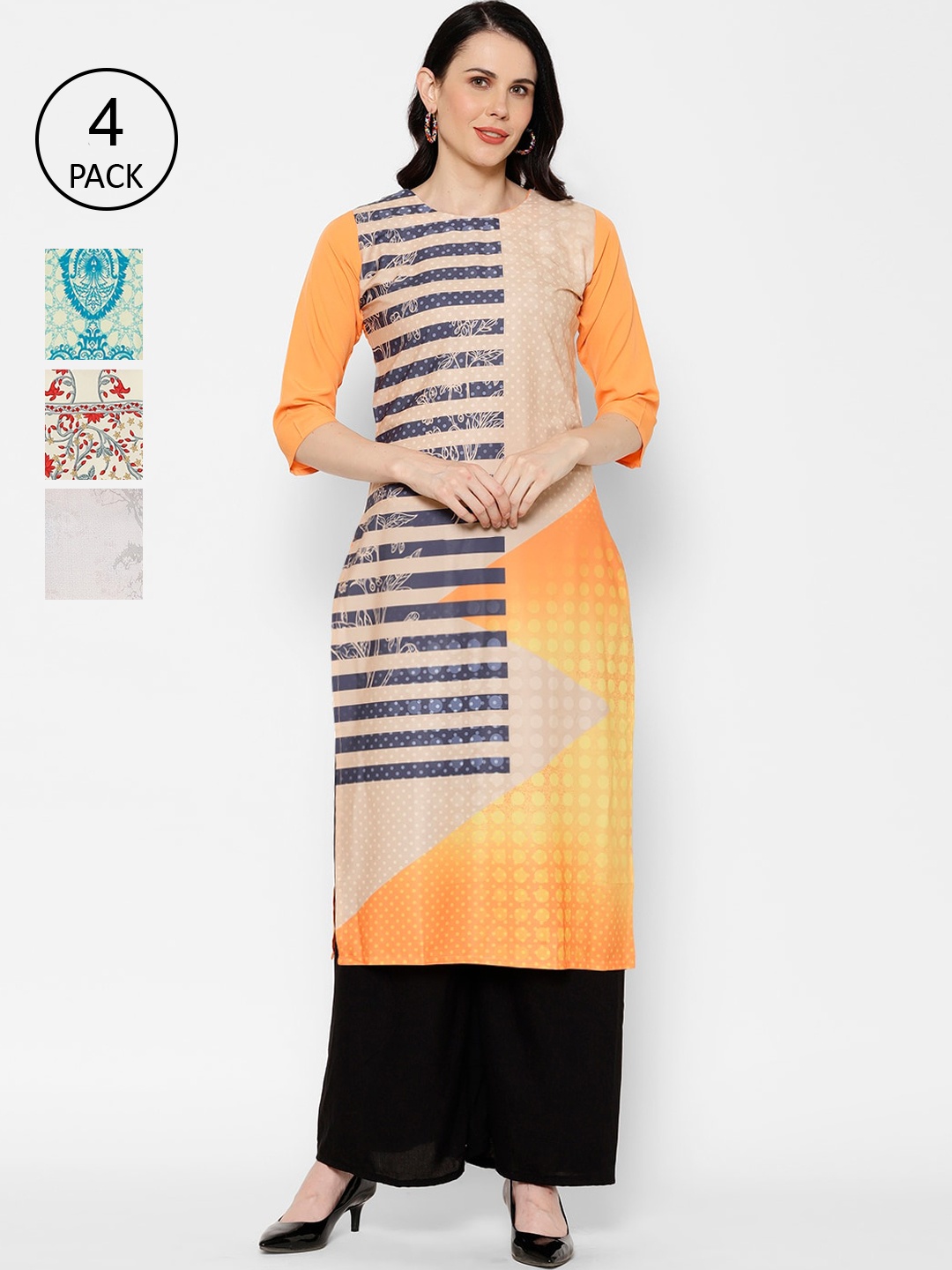 

7Threads Women Multicoloured Set of 4 Printed Straight Kurta, Multi