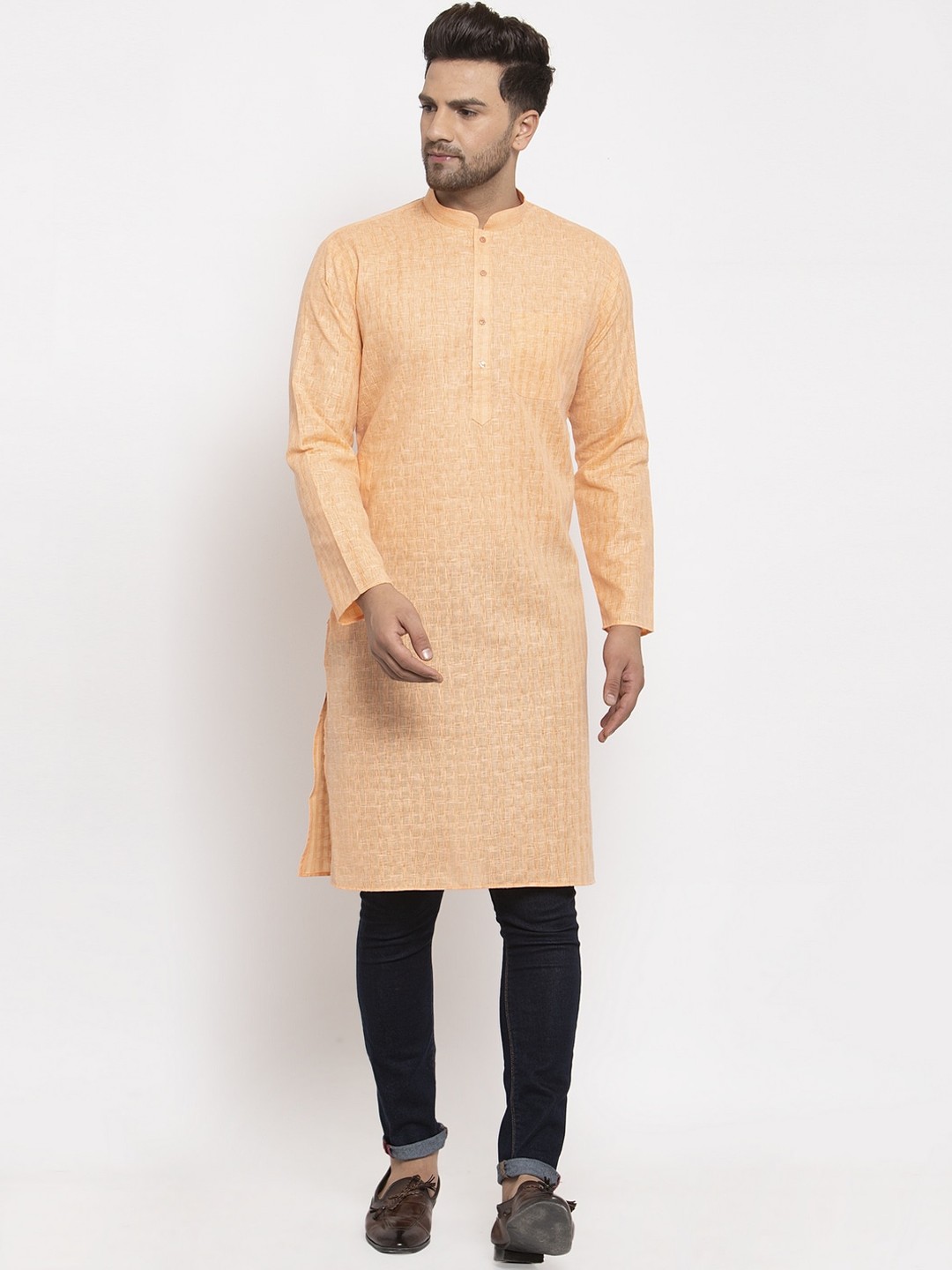

GRACIT Men Peach-Coloured Thread Work Kurta